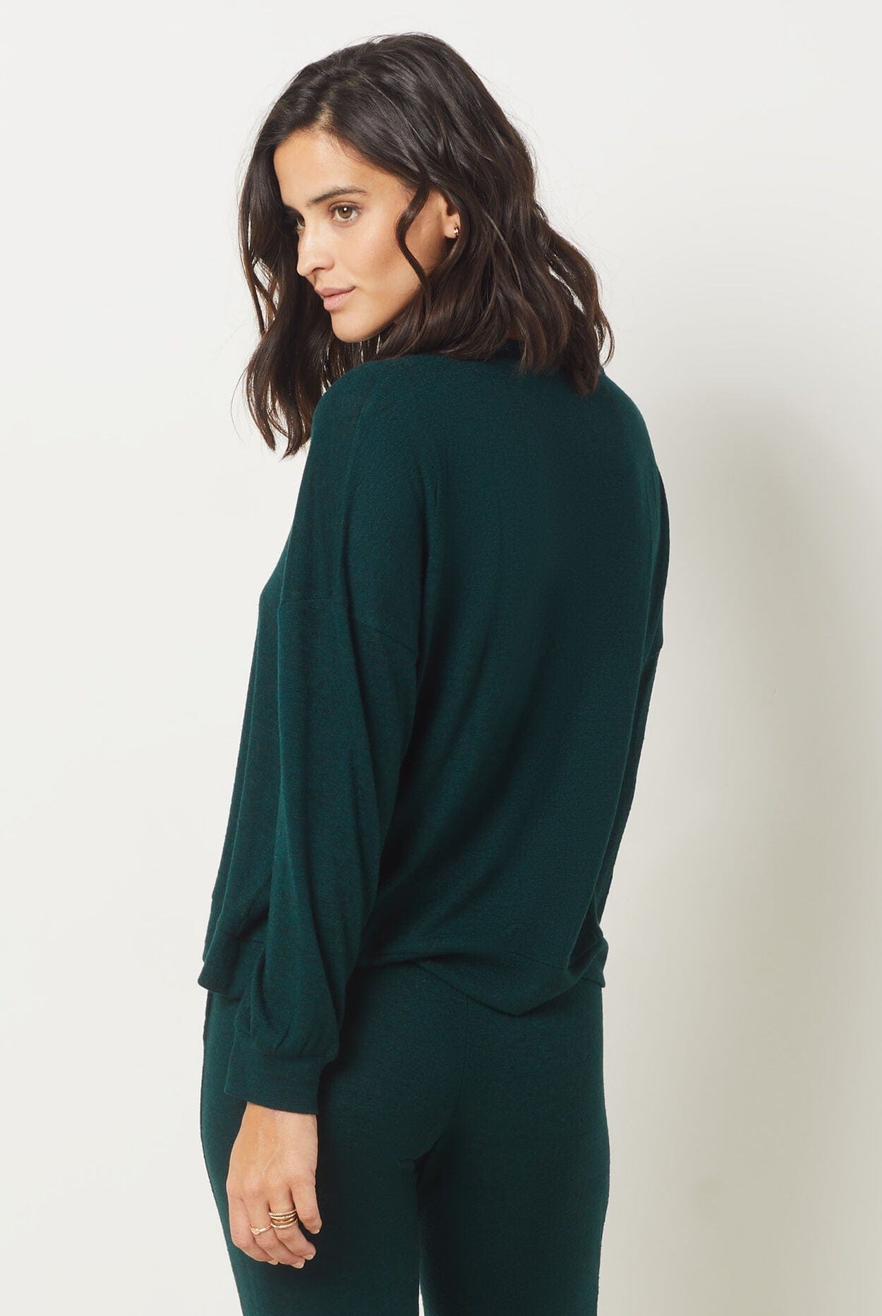 اتام بلوزة منزل نسائية سادة بأكمام طويلة أخضر