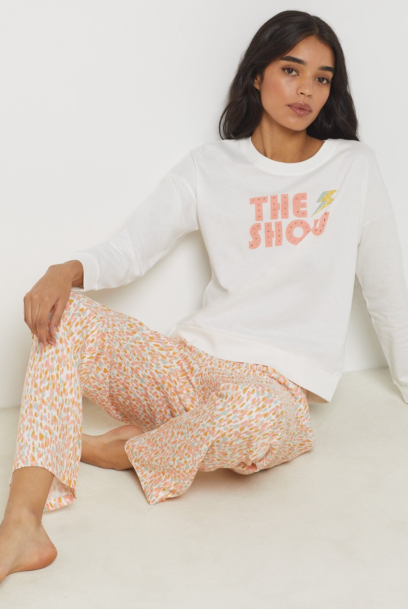 اتام بنطال بيجامة بطبعة مشبحة نسائي متعدد الألوان