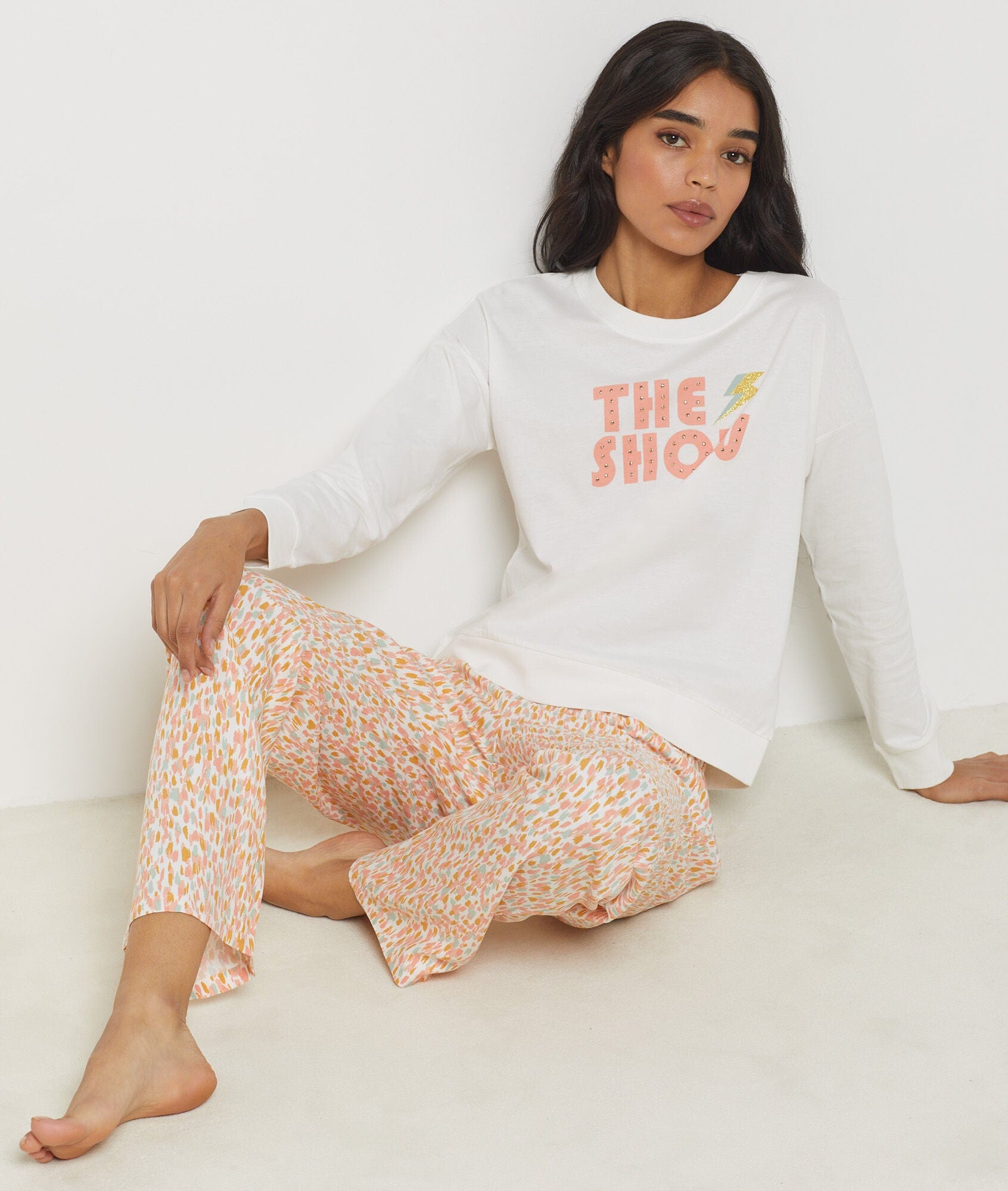 اتام بنطال بيجامة بطبعة مشبحة نسائي متعدد الألوان