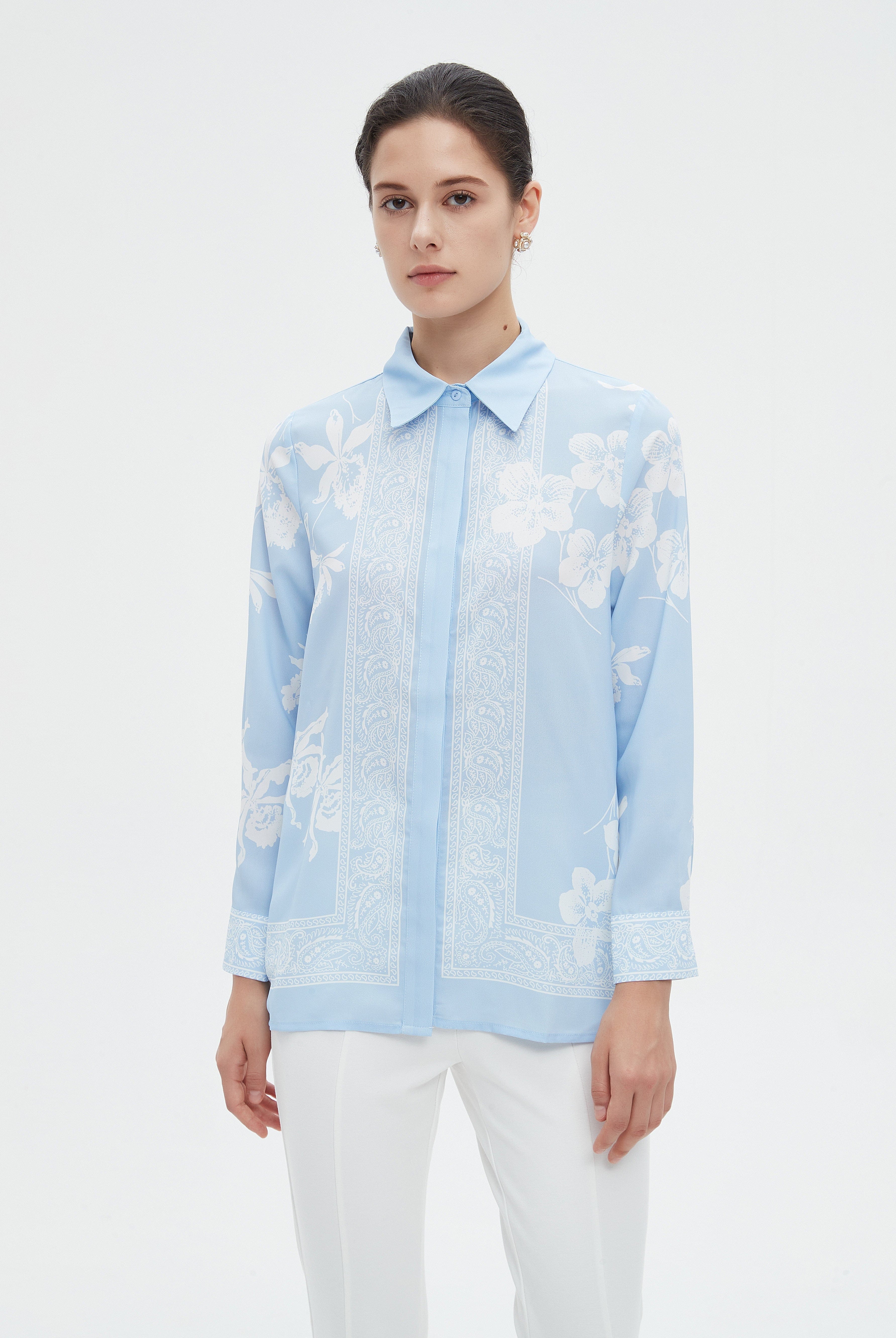 ميكا بلوزة نسائية طويلة مشجرة بكم طويل