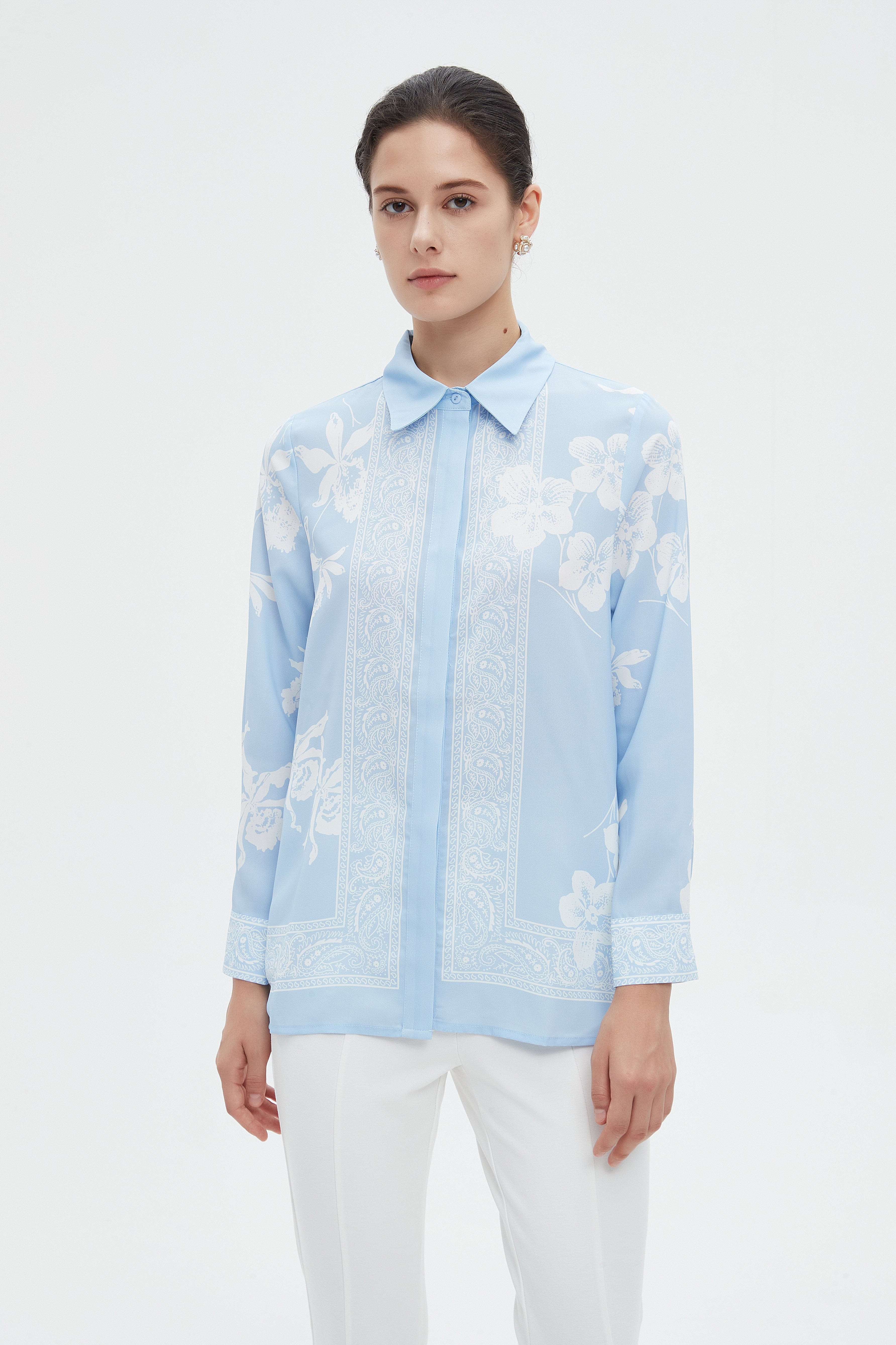 ميكا بلوزة نسائية طويلة مشجرة بكم طويل