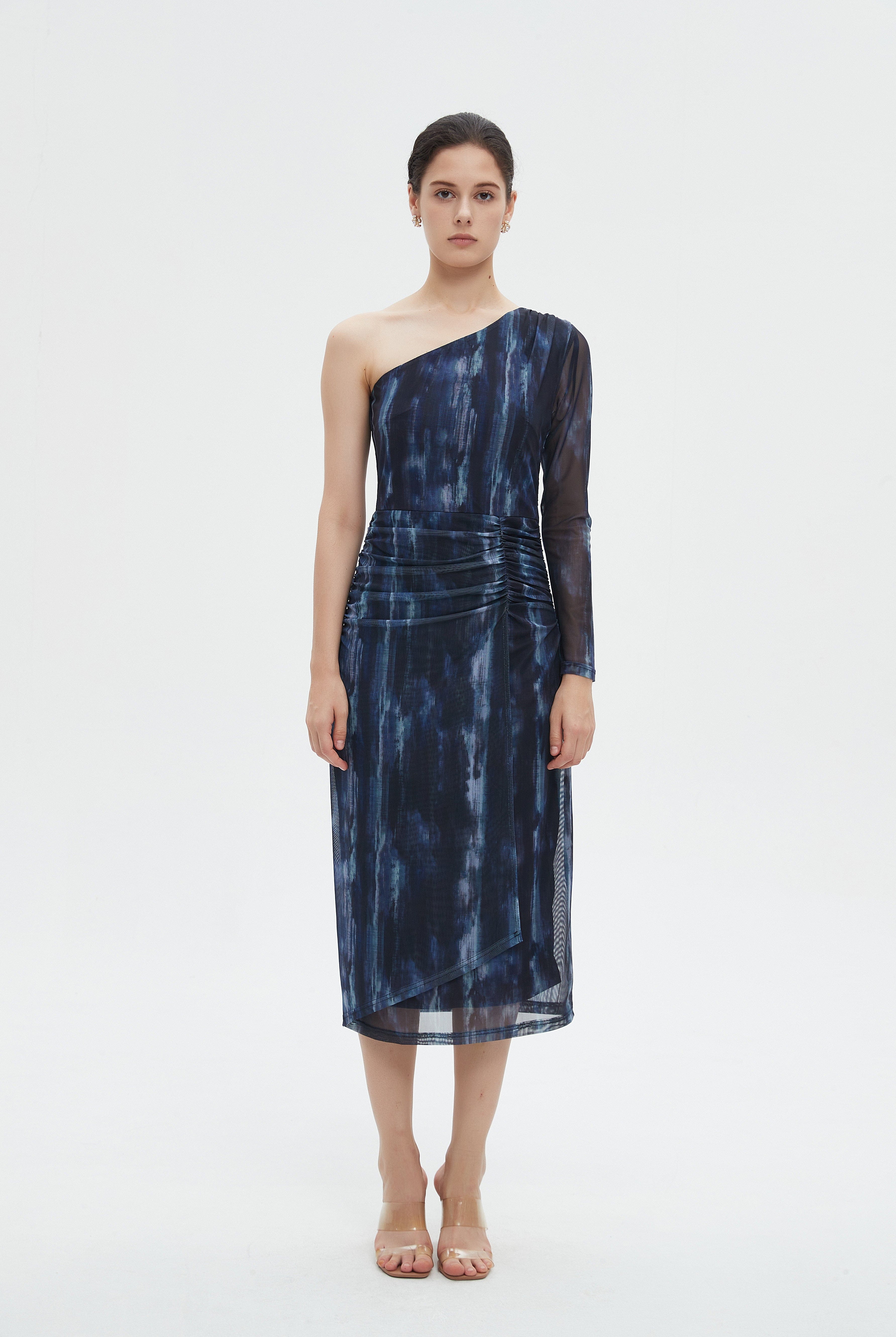 ميكا فستان نسائي ميدي بكم واحد طويل وكشكش على الخصر