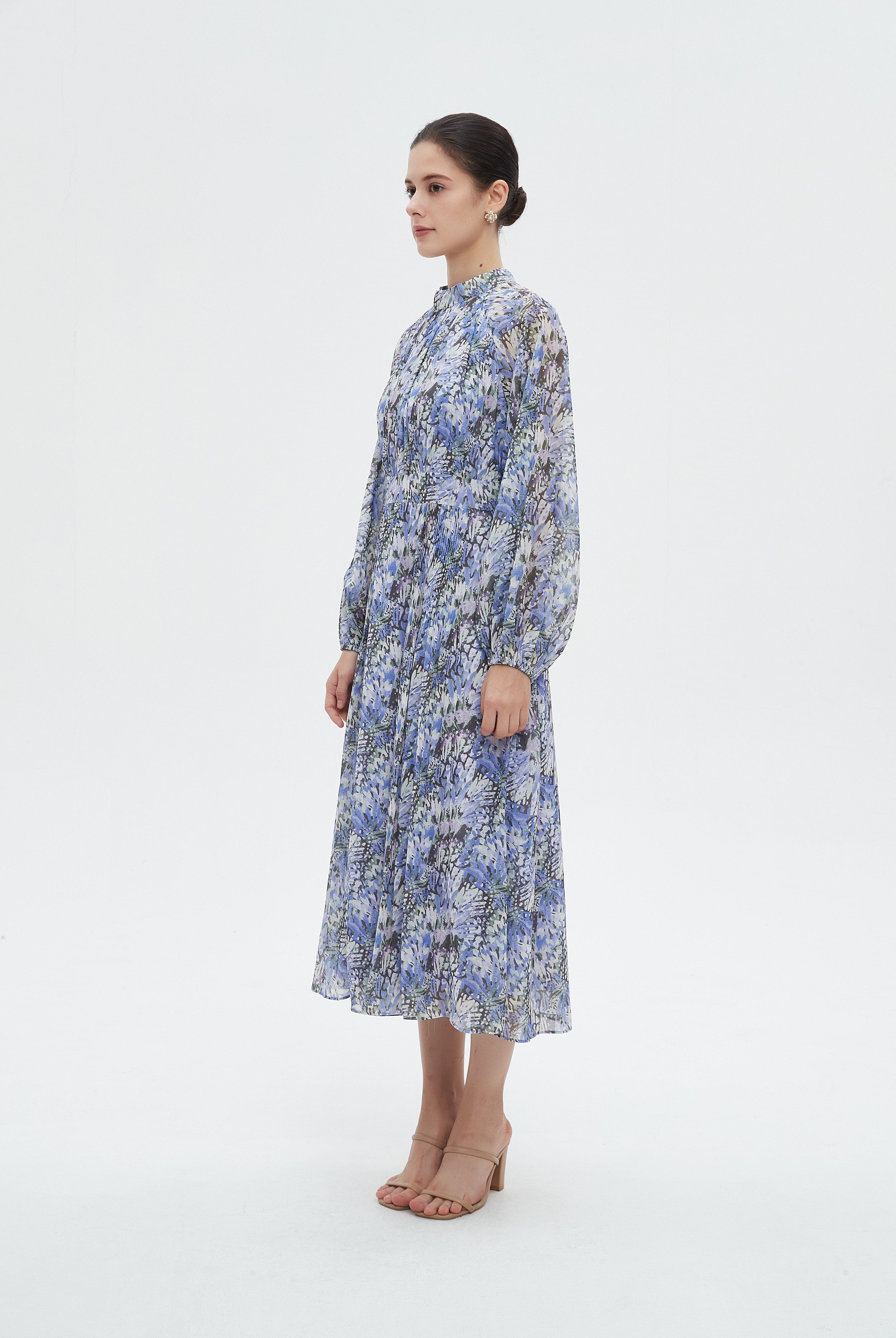 ميكا فستان نسائي ميدي مشجر بأكمام طويلة