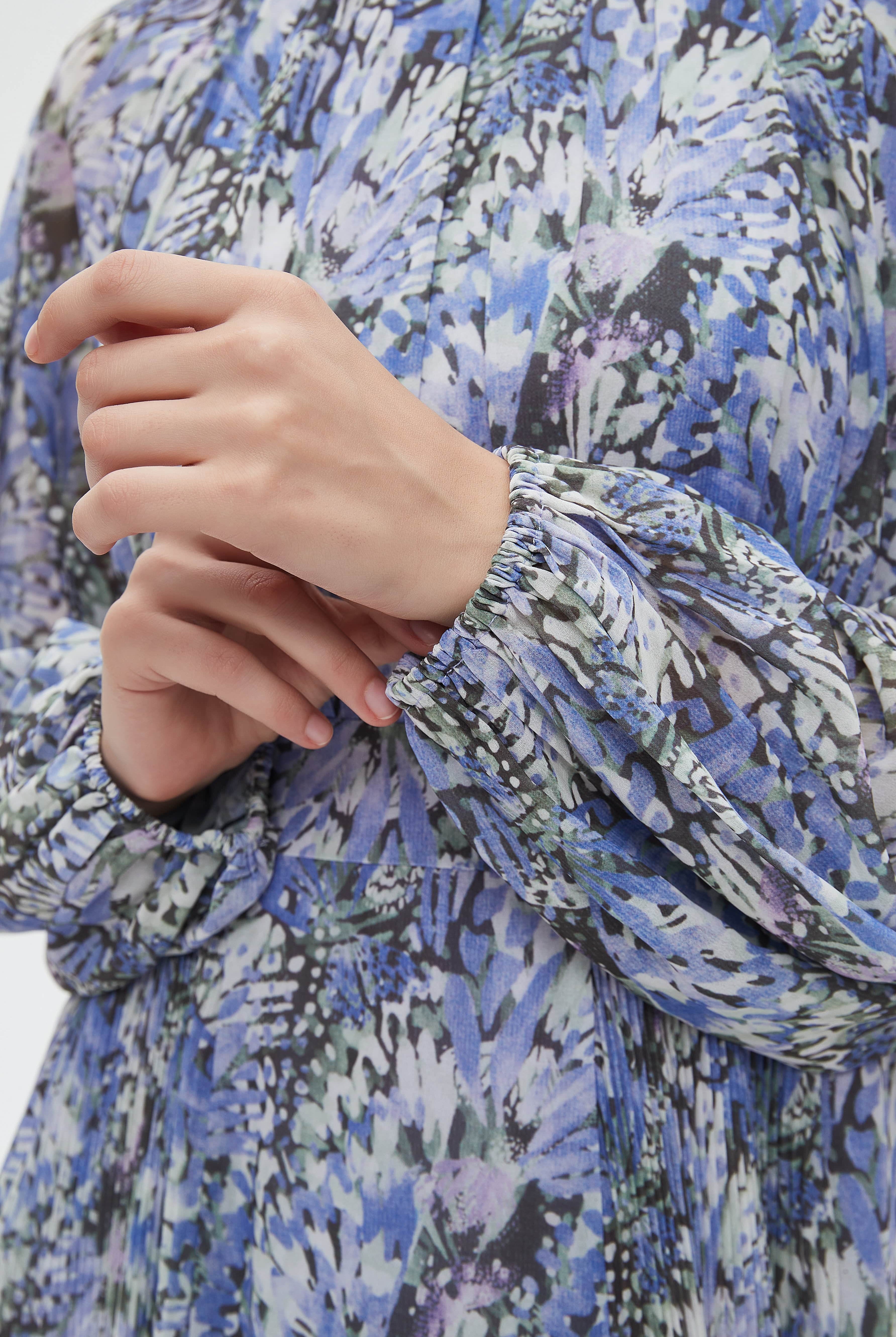 ميكا فستان نسائي ميدي مشجر بأكمام طويلة