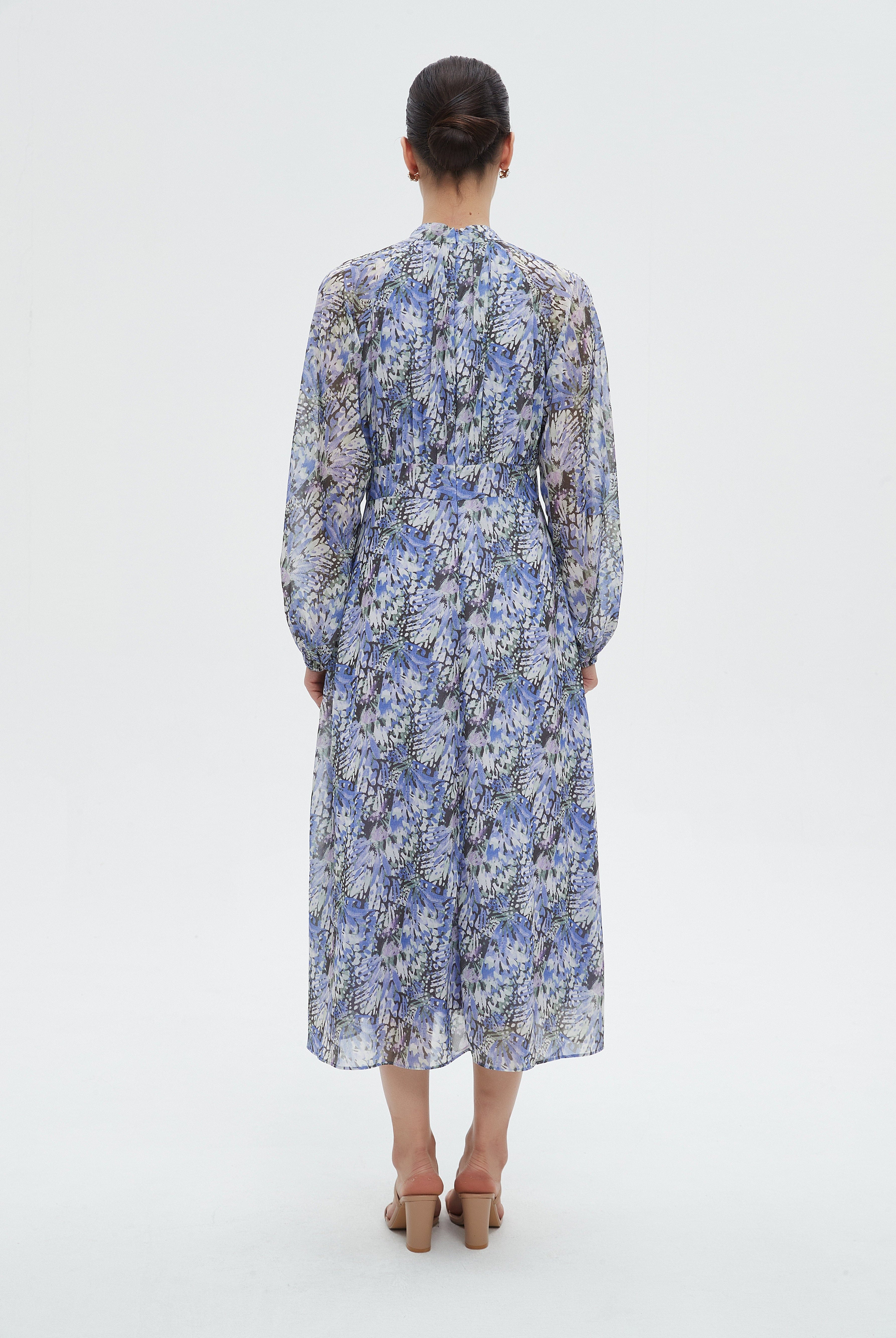 ميكا فستان نسائي ميدي مشجر بأكمام طويلة