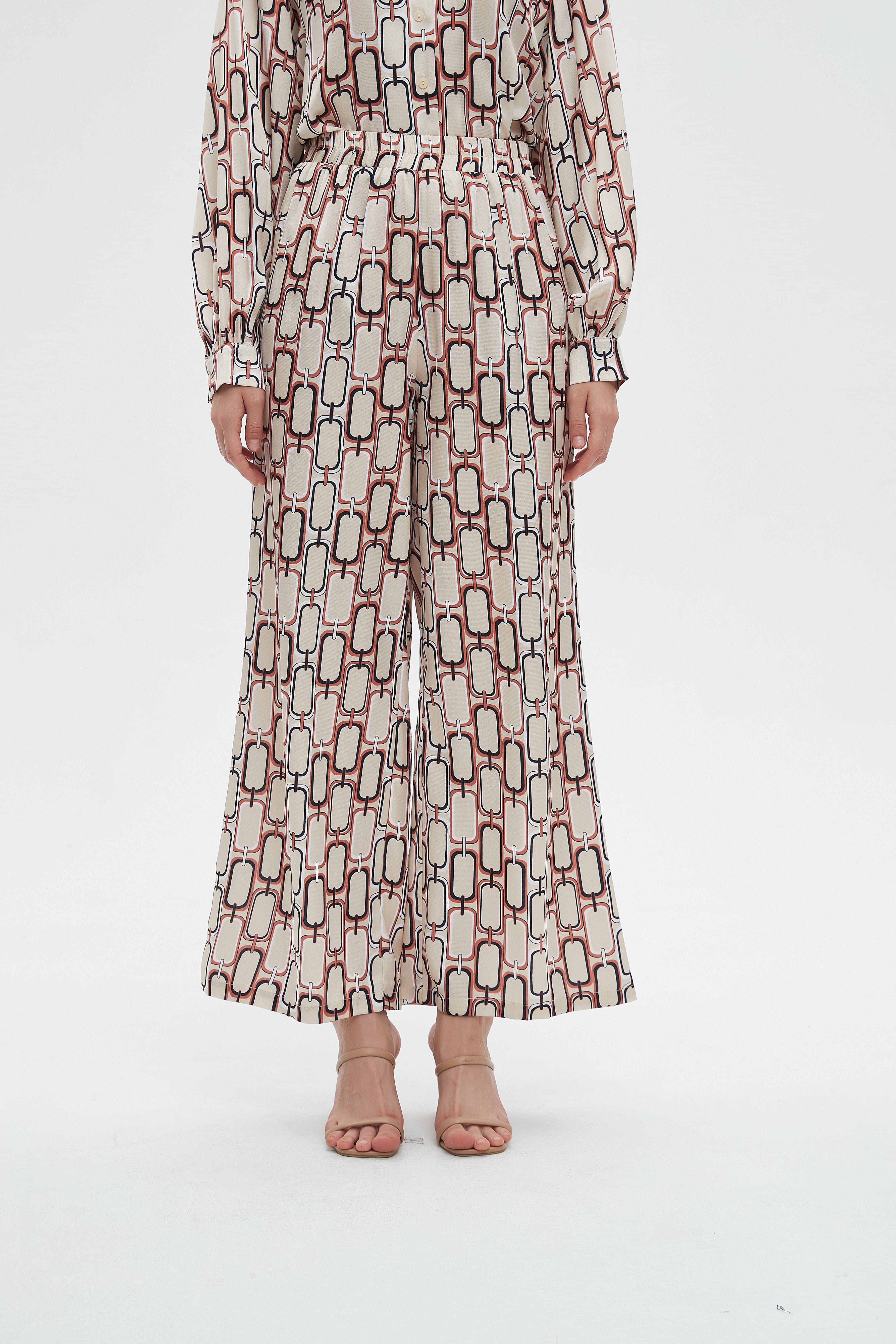 ميكا بنطلون نسائي طويل منقوش برجل واسعة