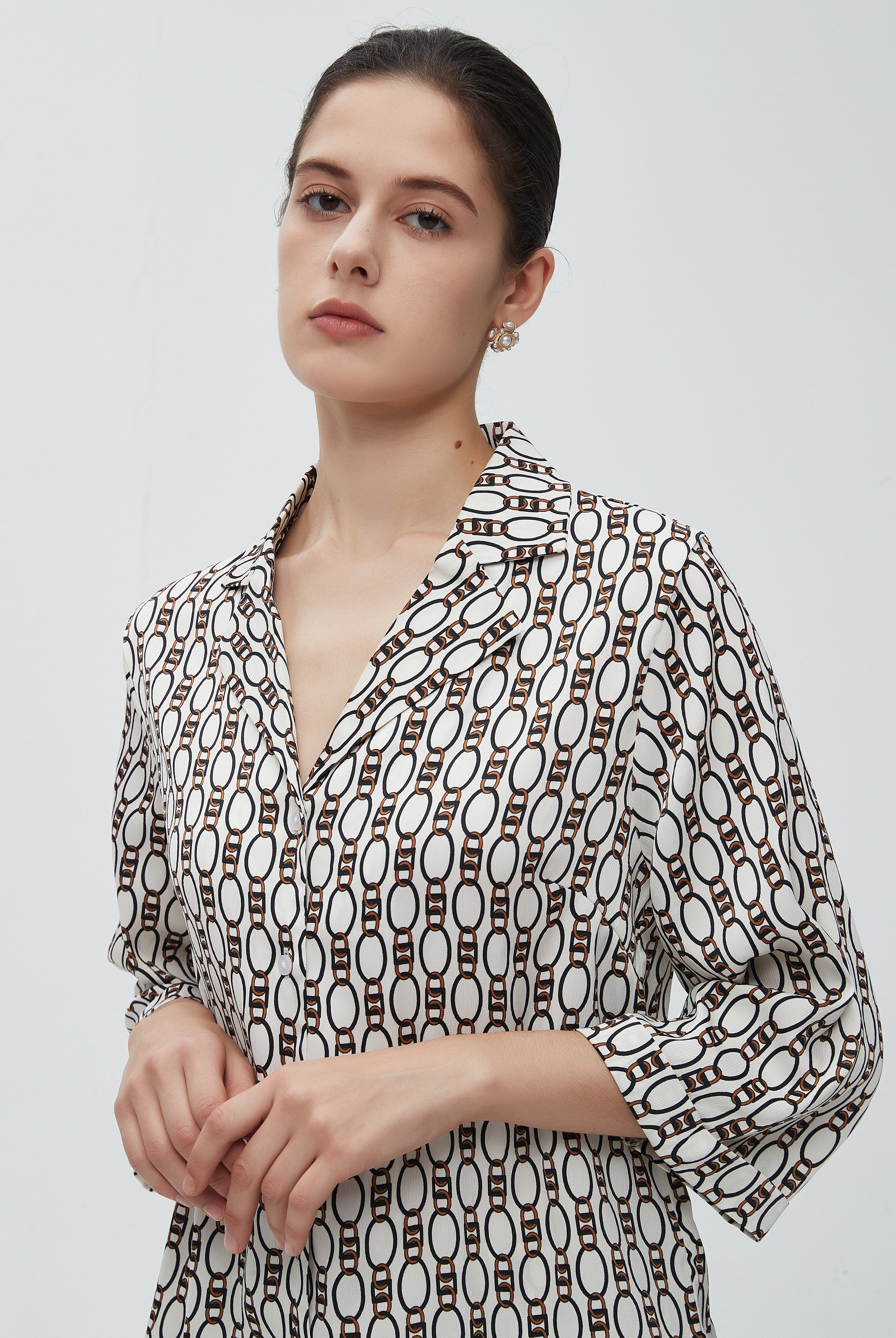 ميكا بلوزة طويلة نسائية بياقة وكم طويل وأزرار أمامية