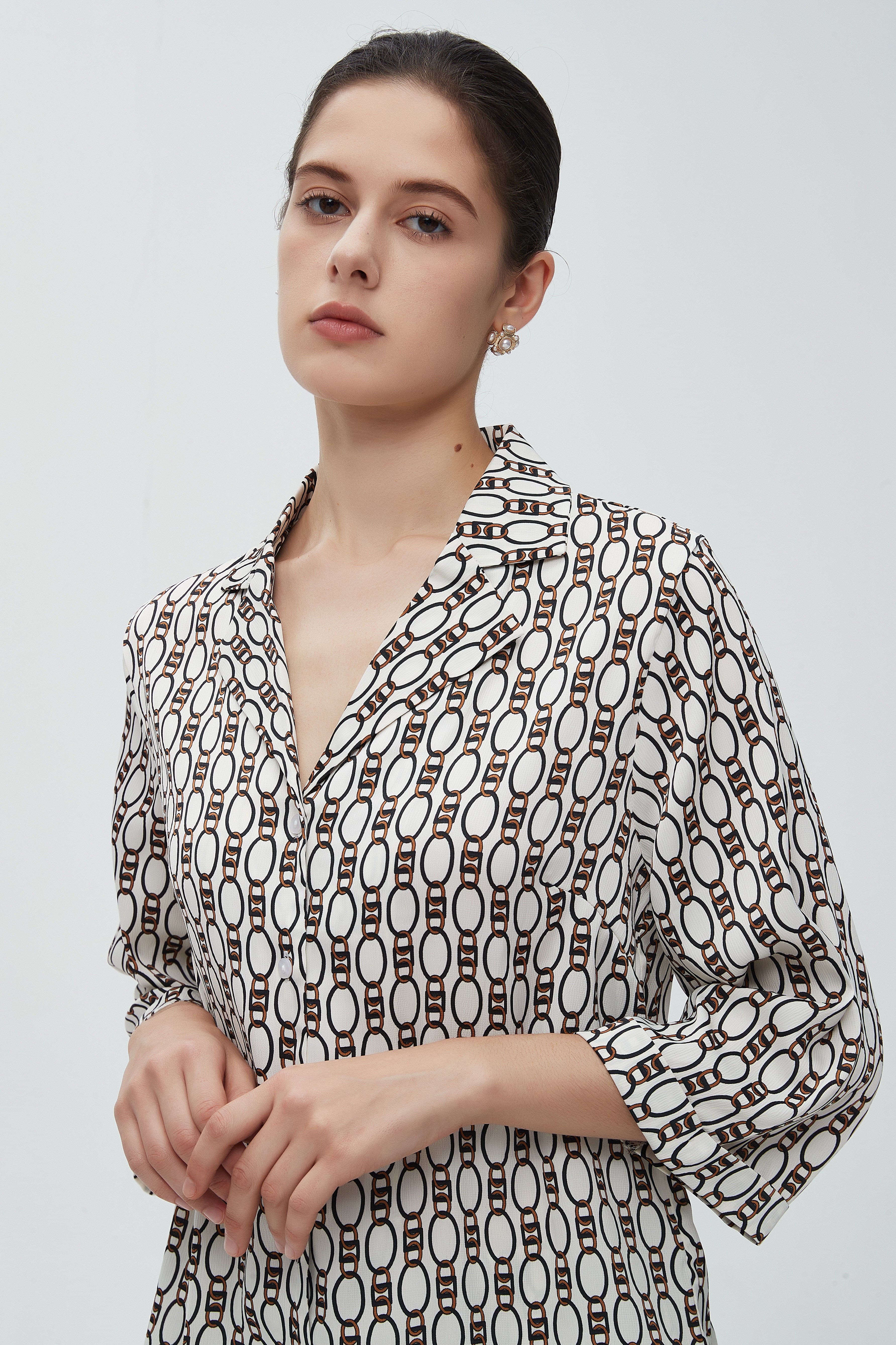 ميكا بلوزة طويلة نسائية بياقة وكم طويل وأزرار أمامية