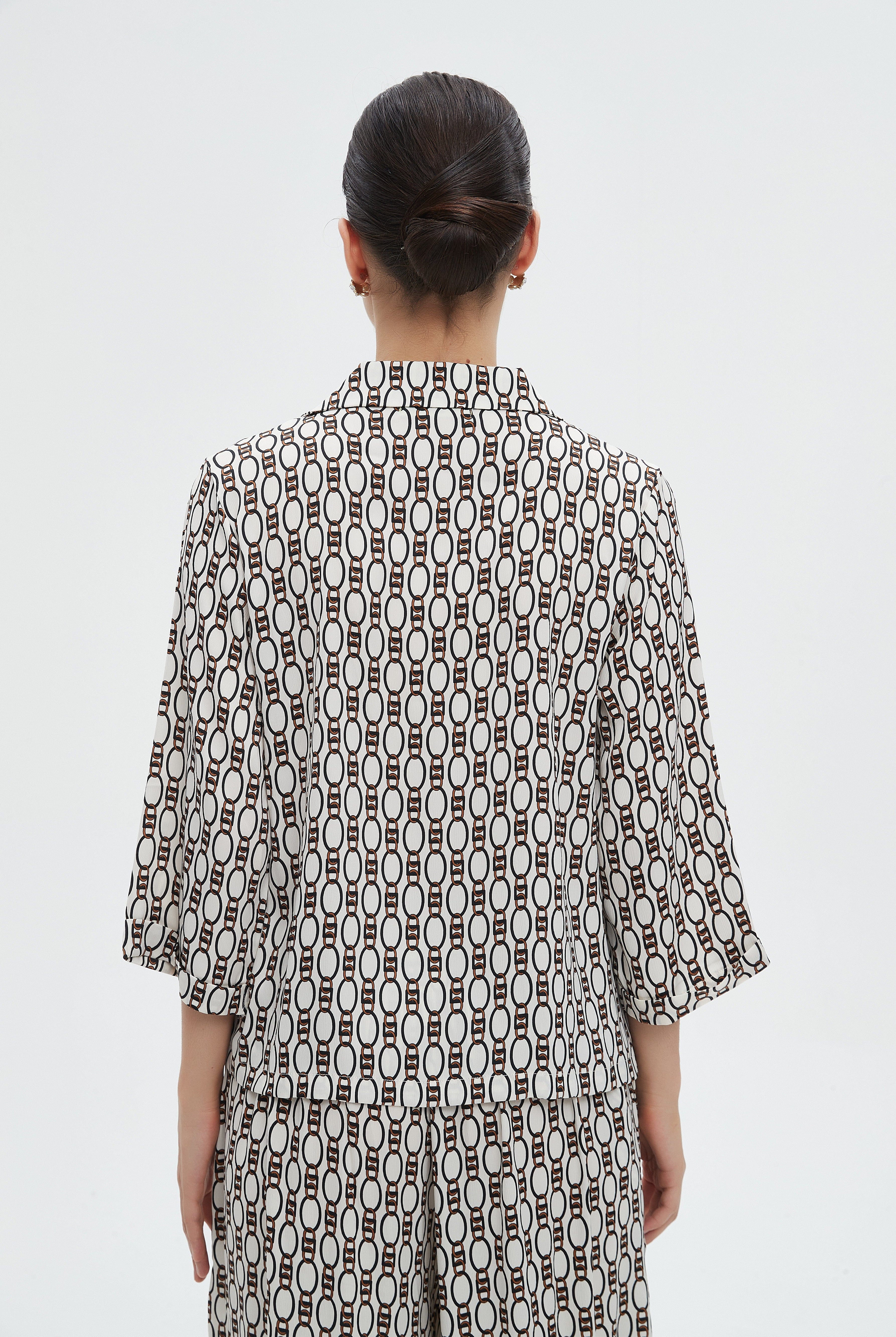 ميكا بلوزة طويلة نسائية بياقة وكم طويل وأزرار أمامية