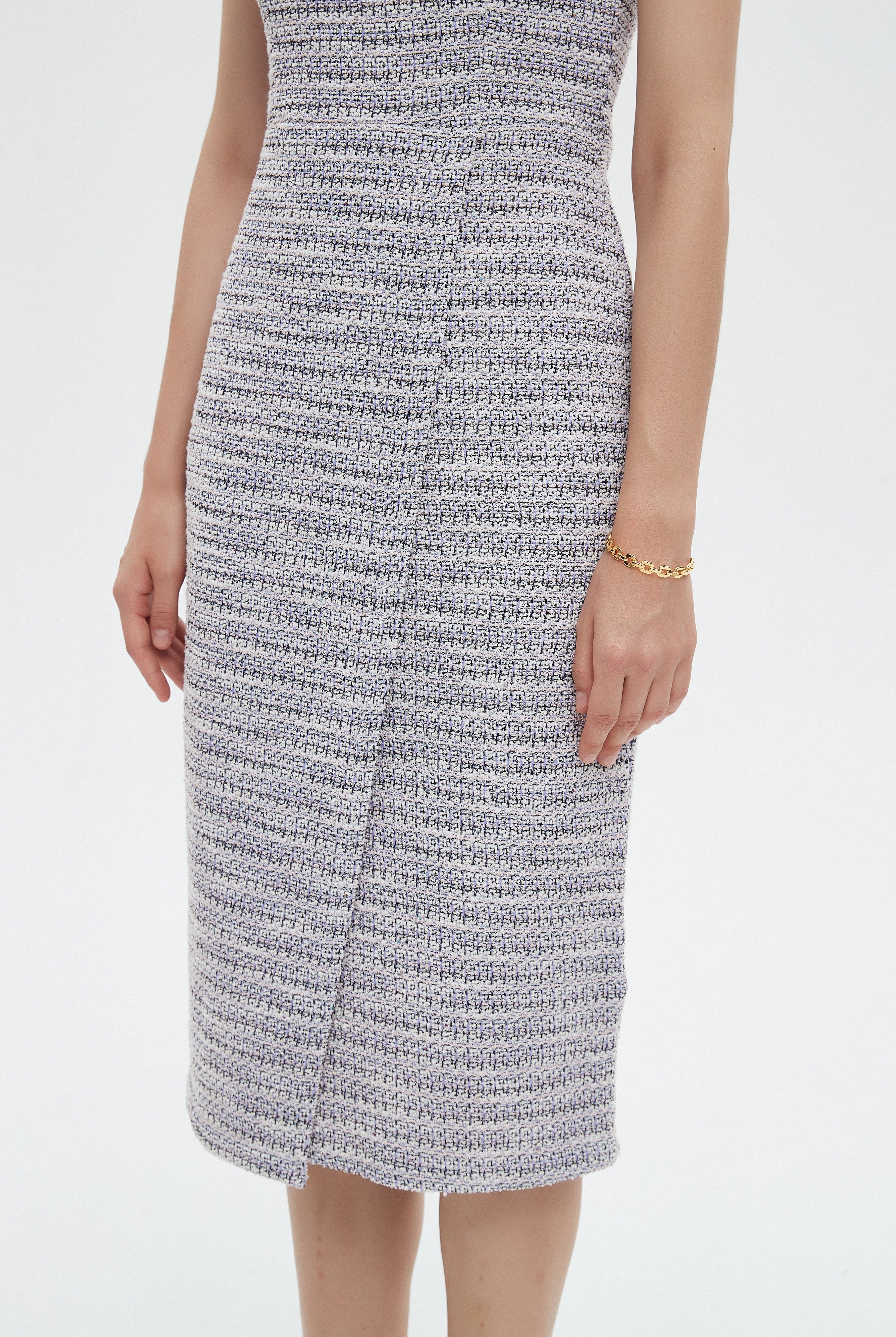 ميكا فستان نسائي ميدي مخطط بفتحة رقبة مربعة