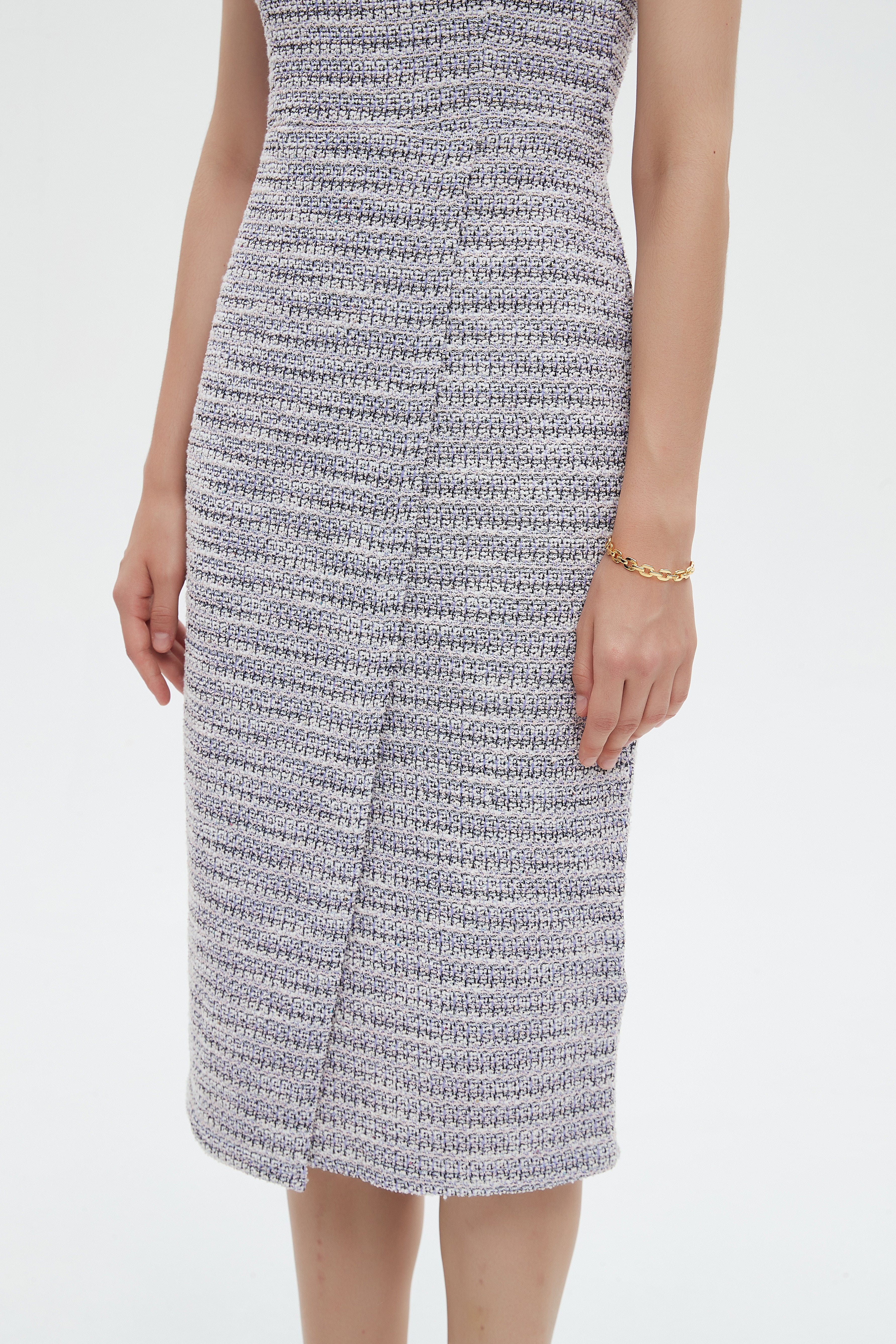 ميكا فستان نسائي ميدي مخطط بفتحة رقبة مربعة