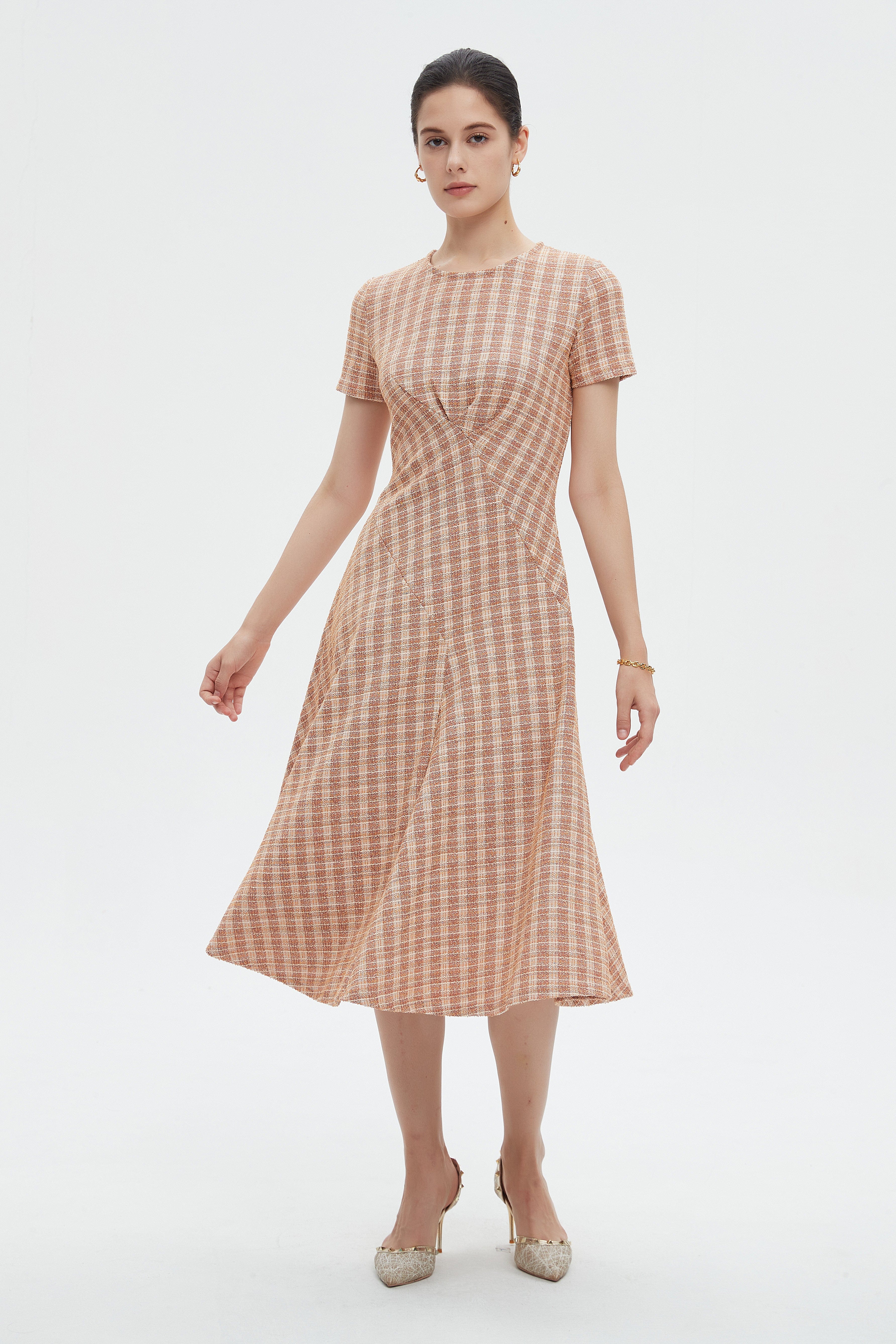 ميكا فستان نسائي ميدي نص كم مخطط