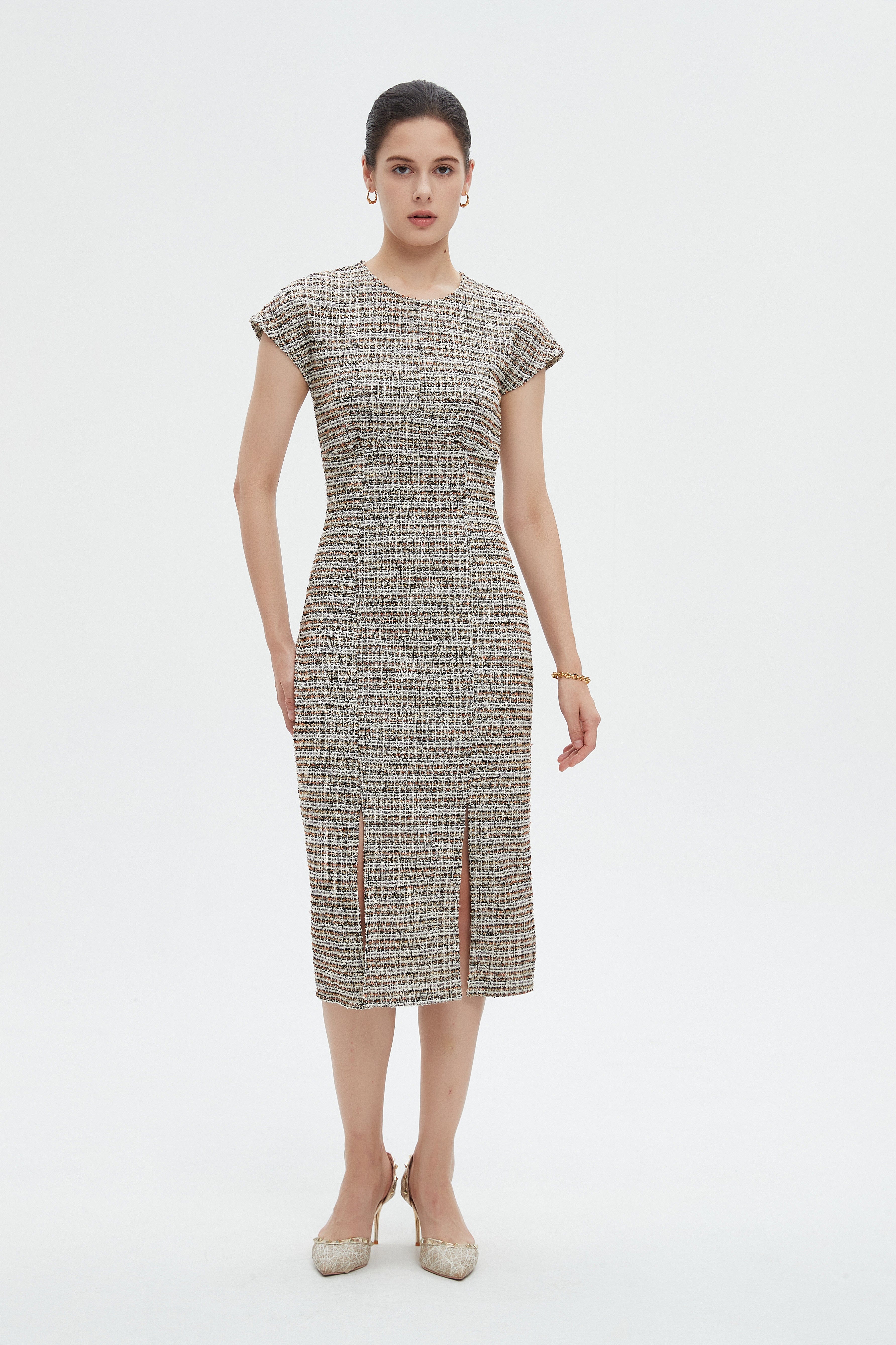 ميكا فستان نسائي ميدي مخطط بكم قصير