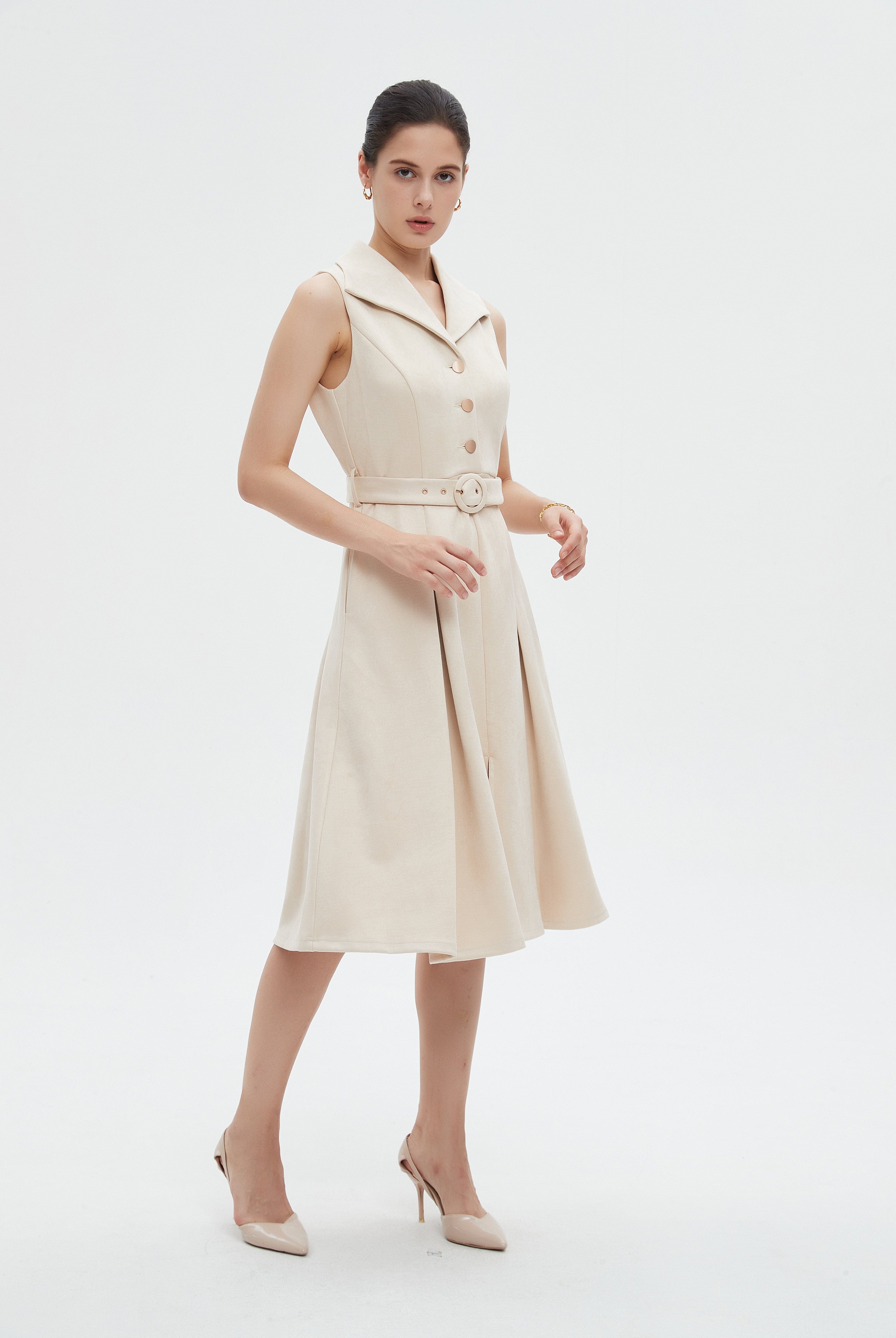 ميكا فستان ميدي نسائي كات بياقة وحزام على الخصر