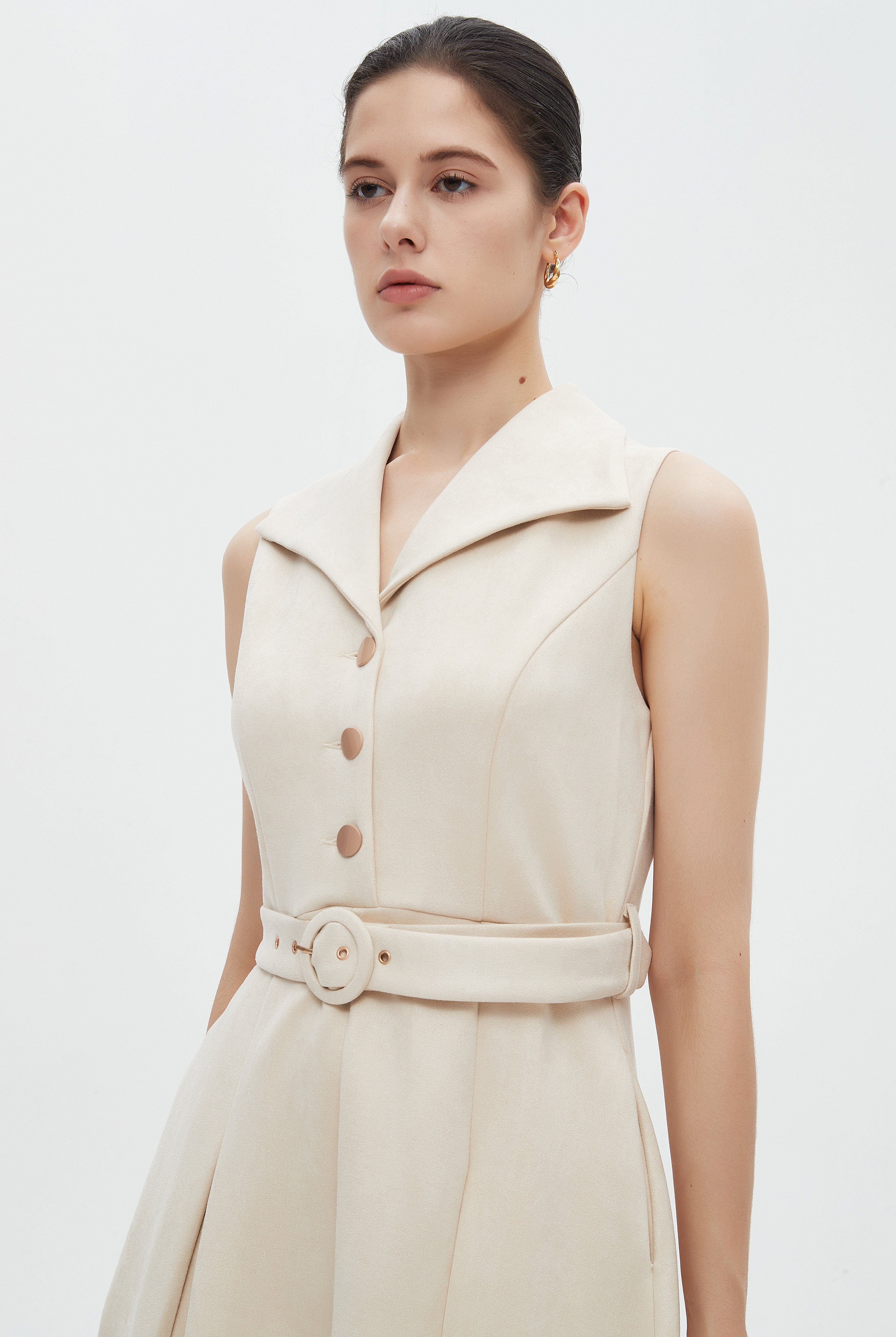 ميكا فستان ميدي نسائي كات بياقة وحزام على الخصر