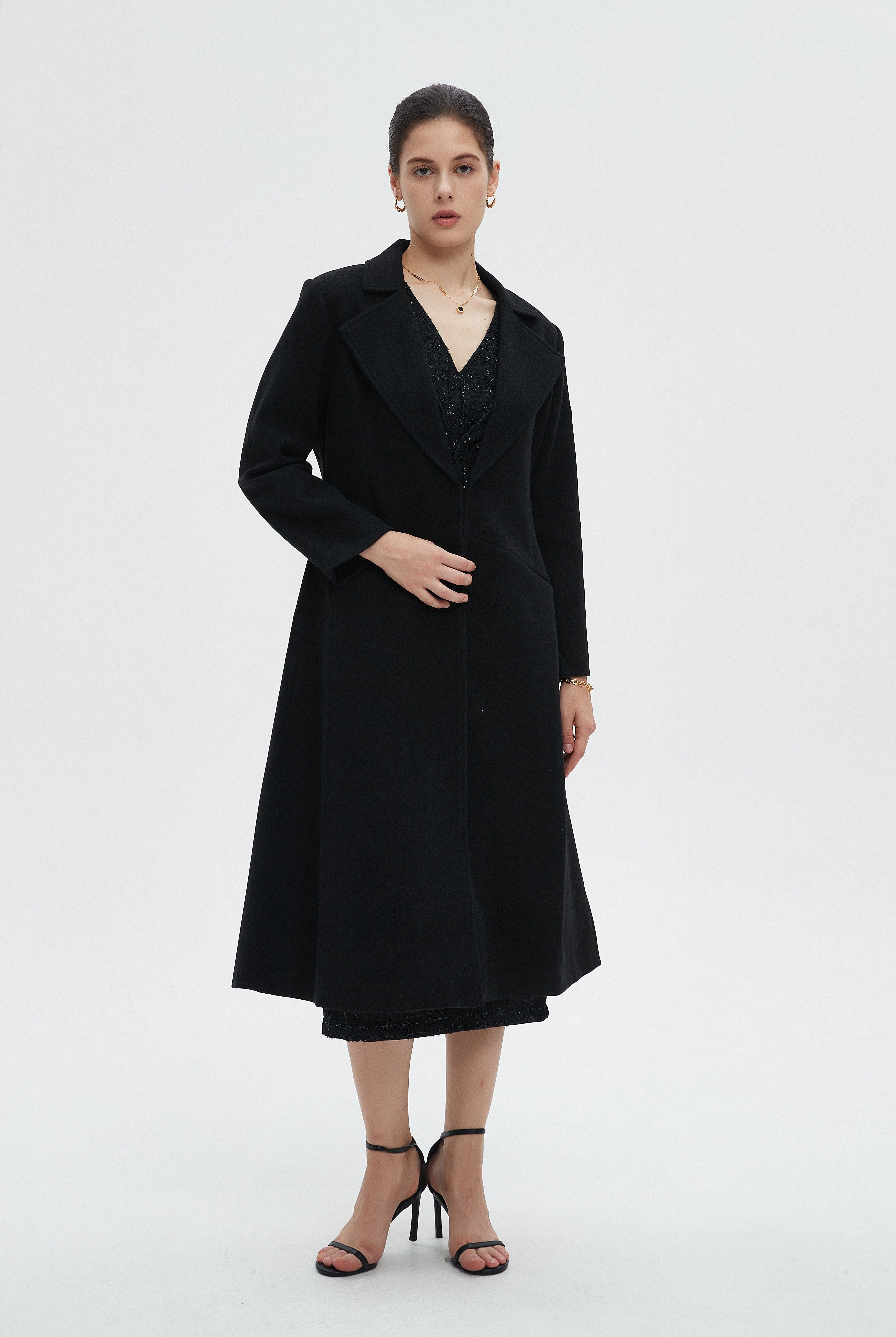 ميكا جاكيت نسائي طويل بأكمام طويلة وياقة كبيرة