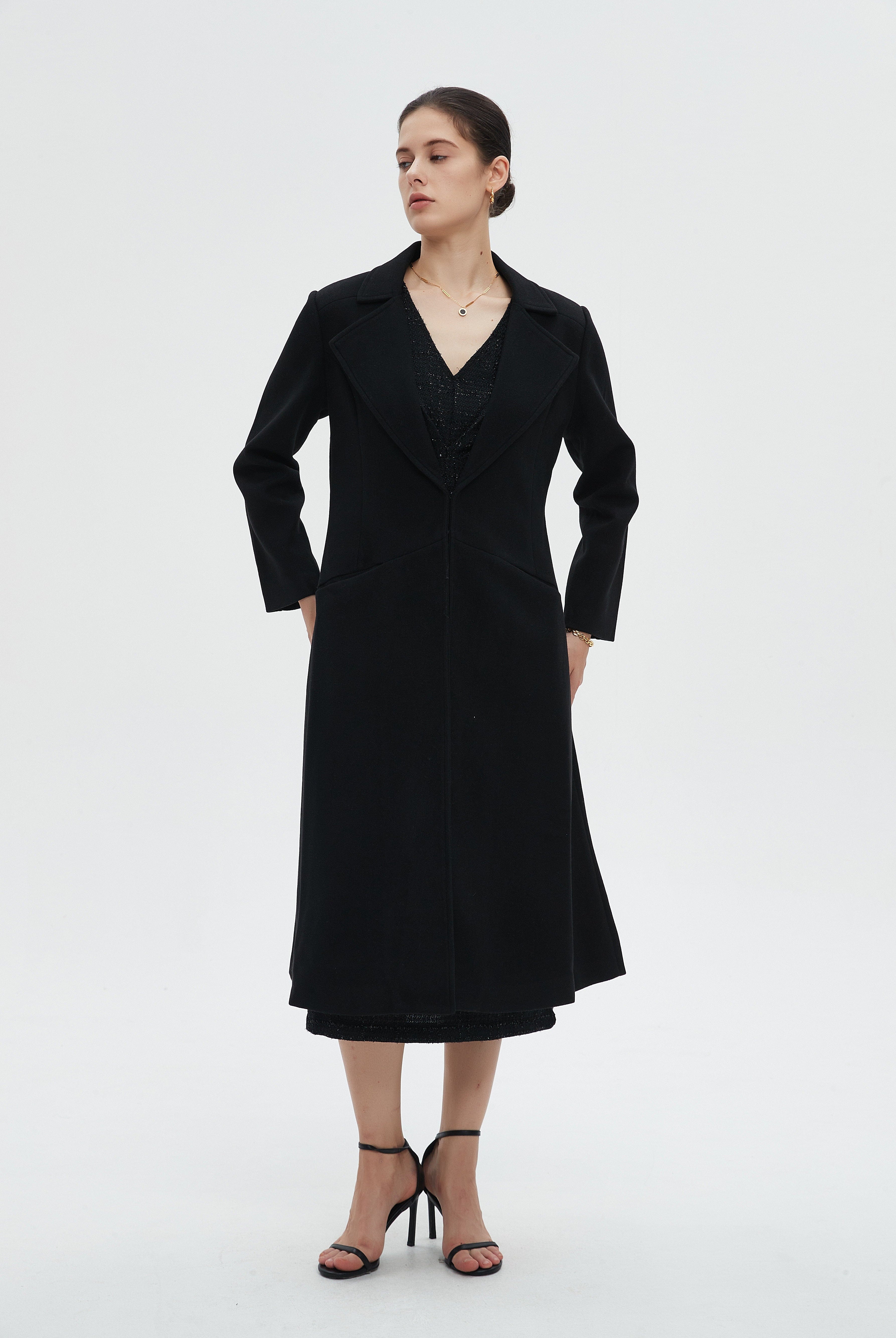 ميكا جاكيت نسائي طويل بأكمام طويلة وياقة كبيرة