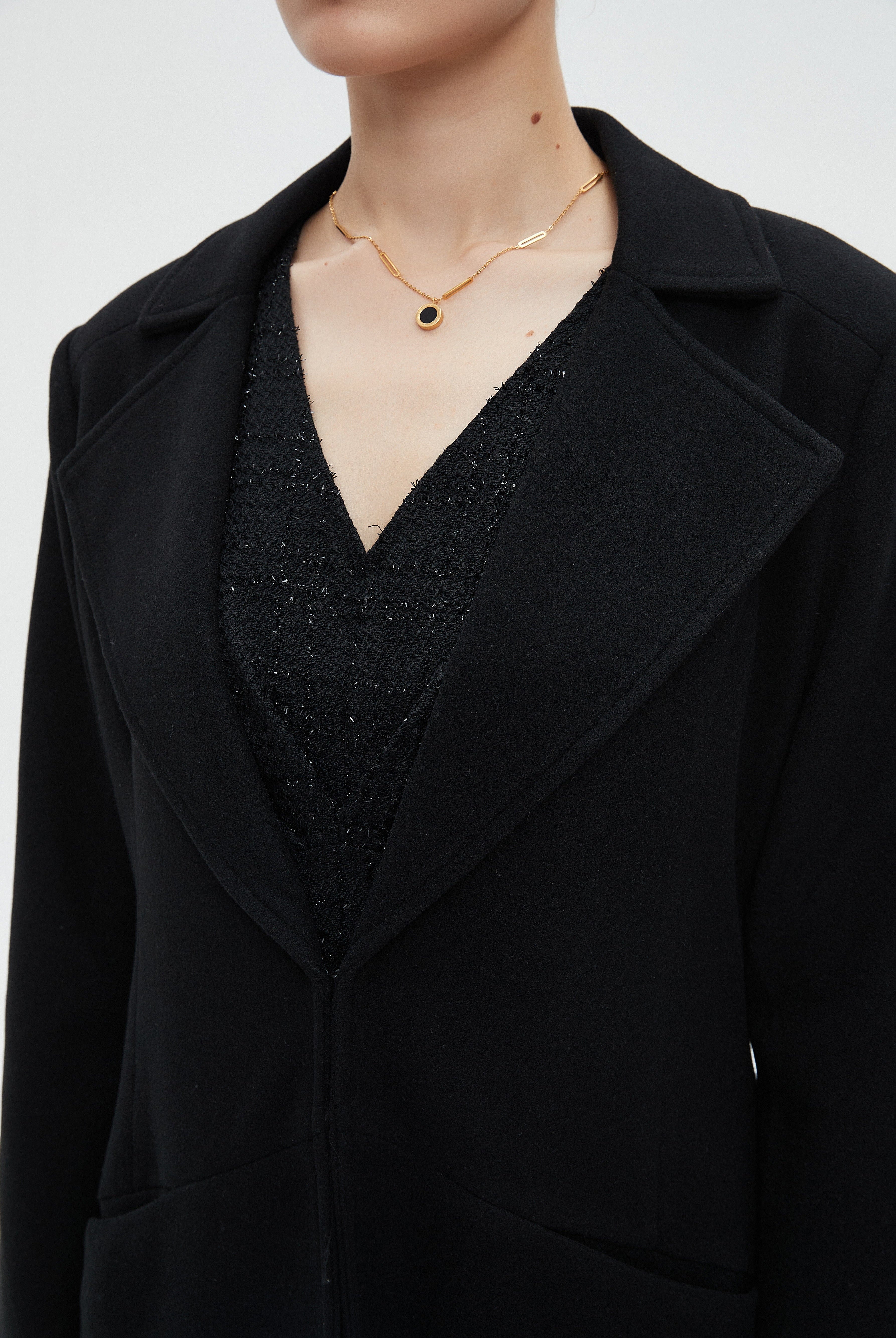 ميكا جاكيت نسائي طويل بأكمام طويلة وياقة كبيرة