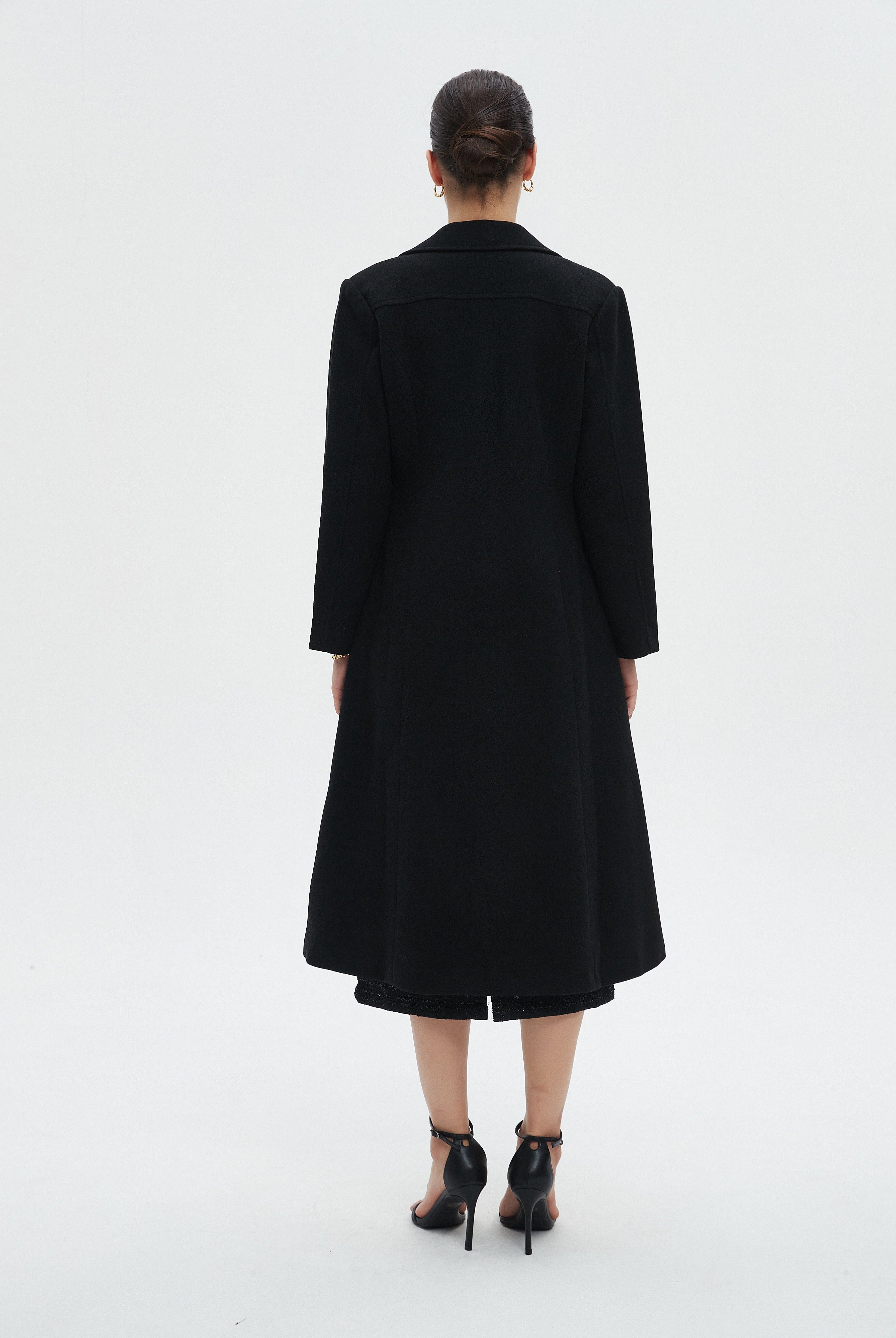 ميكا جاكيت نسائي طويل بأكمام طويلة وياقة كبيرة