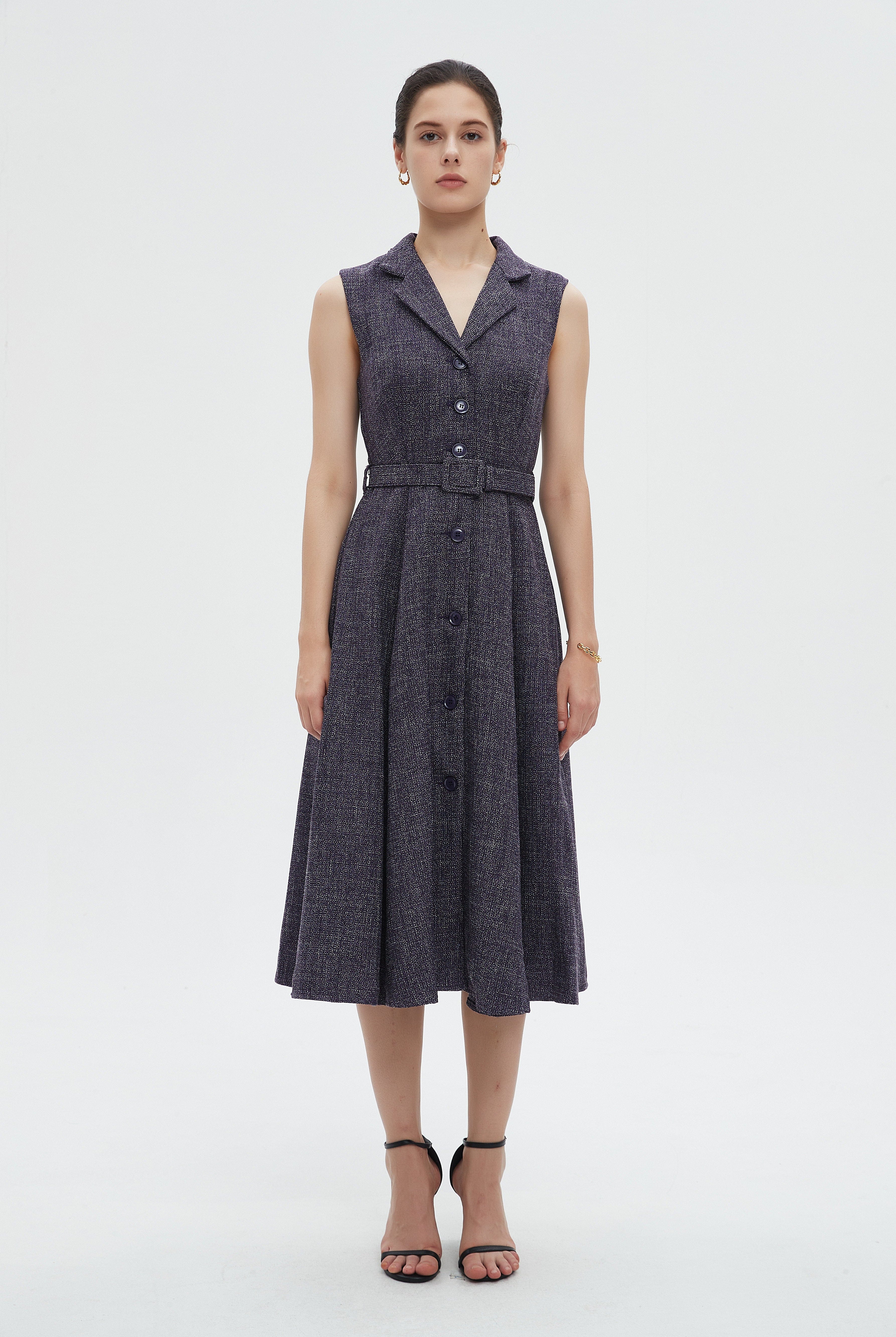 ميكا فستان نسائي ميدي كات بياقة وحزام على الخصر