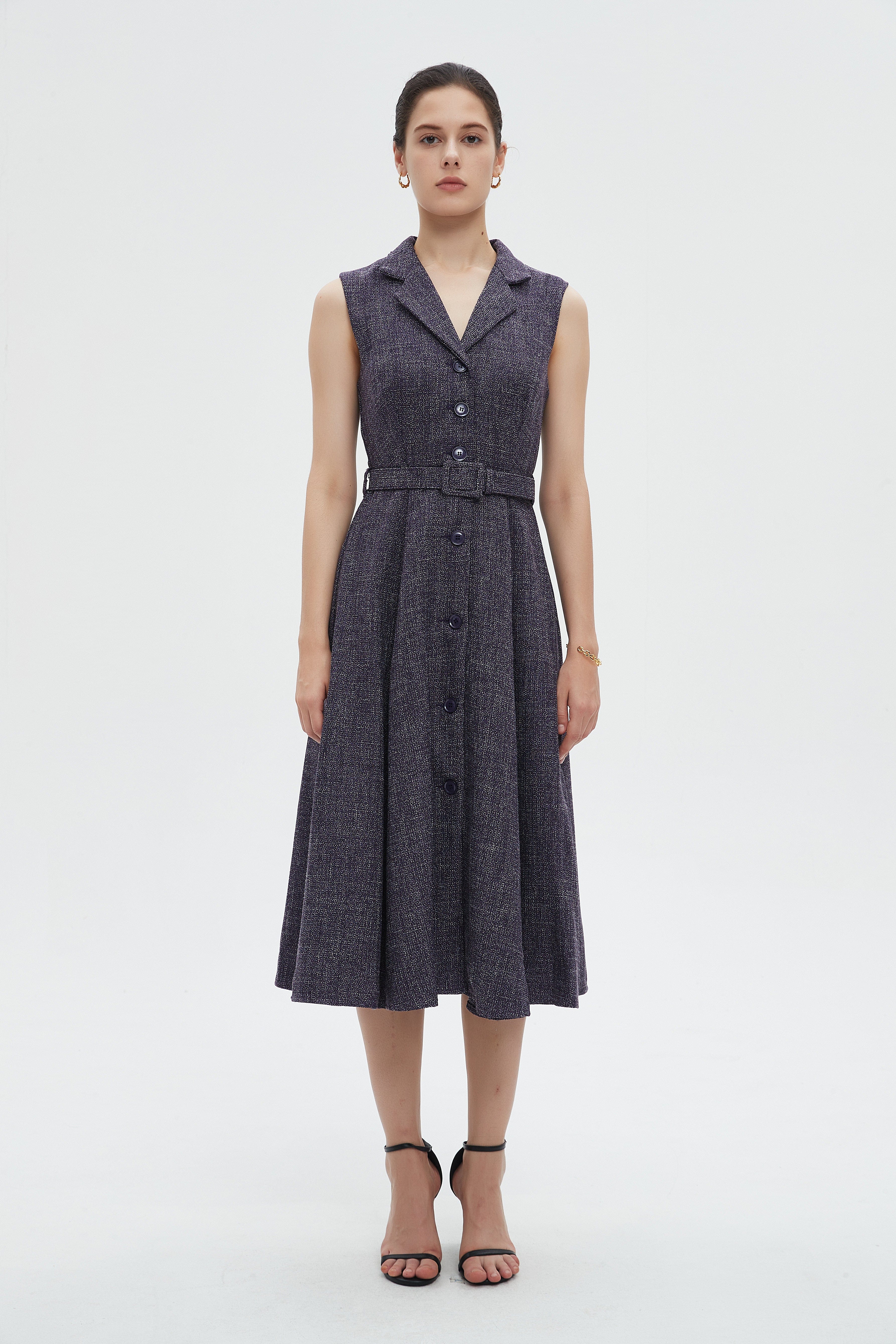 ميكا فستان نسائي ميدي كات بياقة وحزام على الخصر