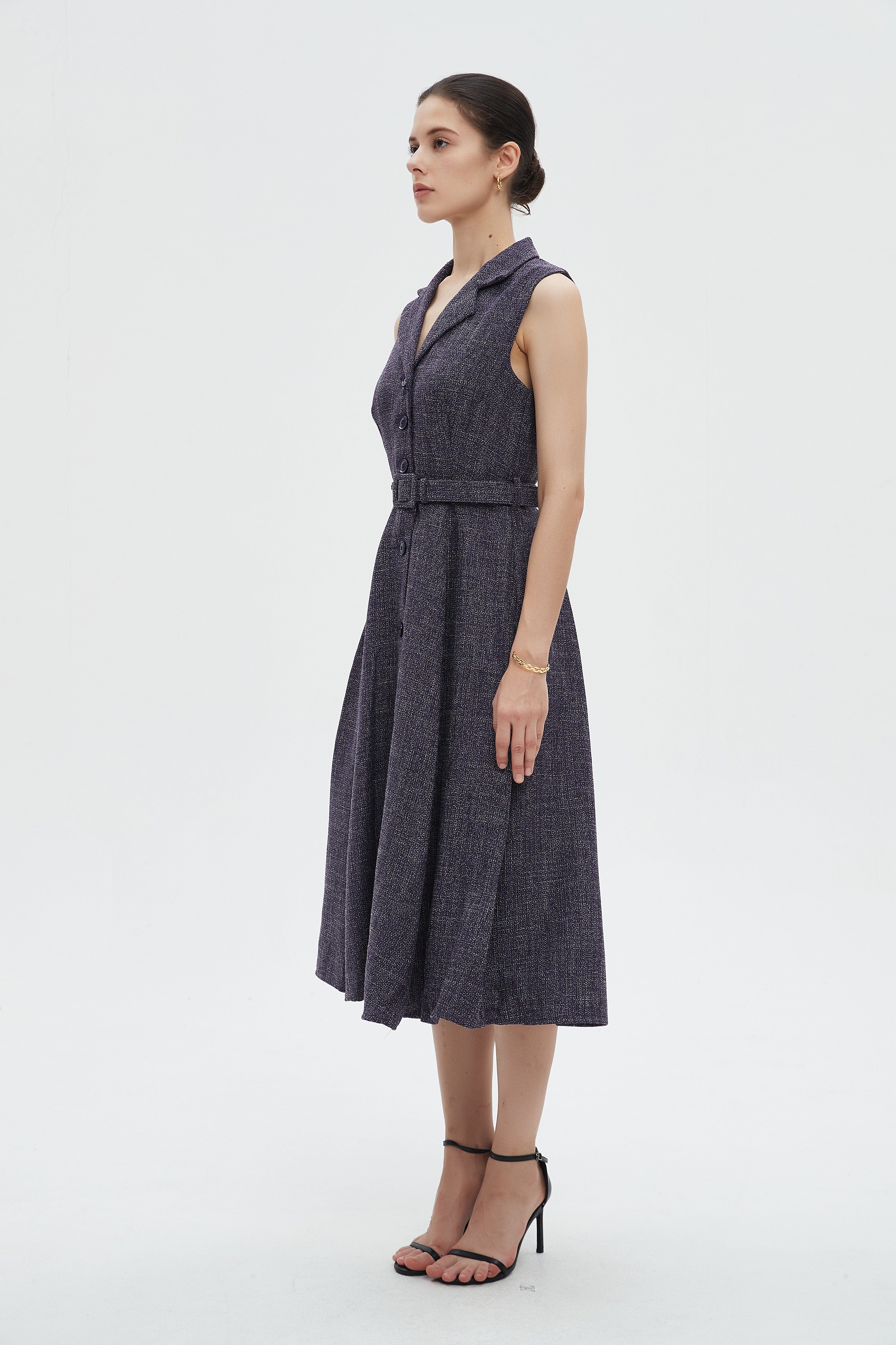 ميكا فستان نسائي ميدي كات بياقة وحزام على الخصر