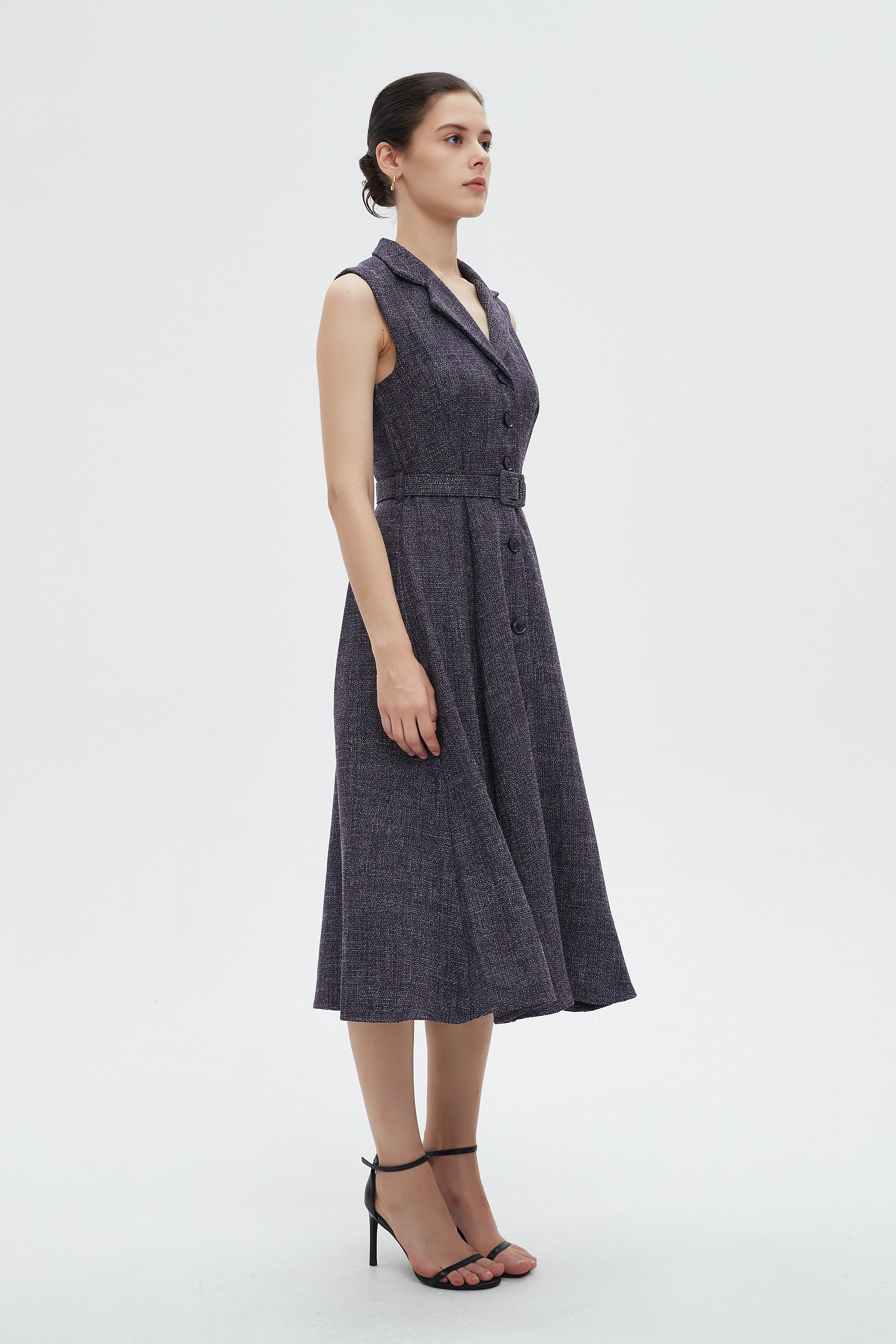 ميكا فستان نسائي ميدي كات بياقة وحزام على الخصر