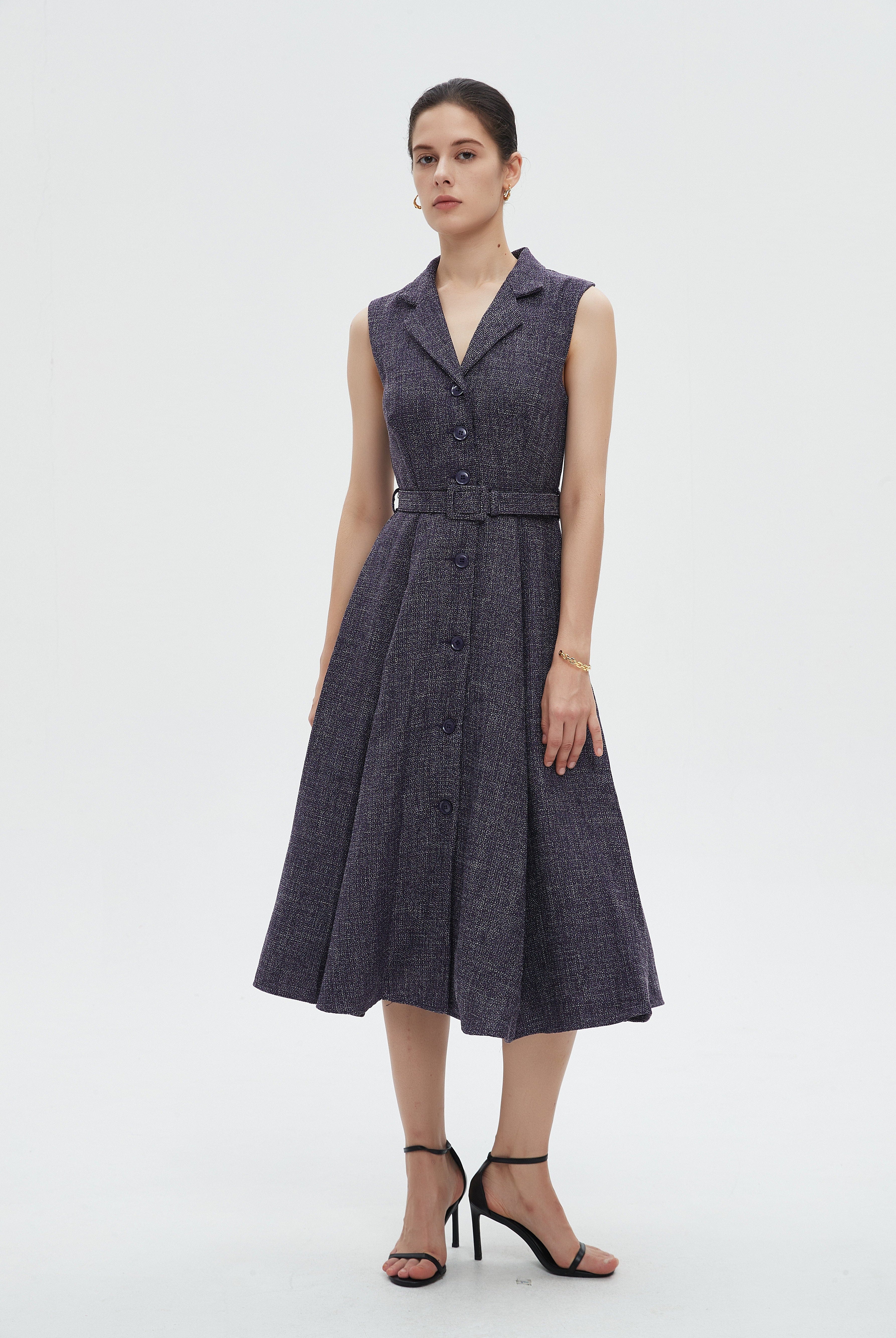 ميكا فستان نسائي ميدي كات بياقة وحزام على الخصر