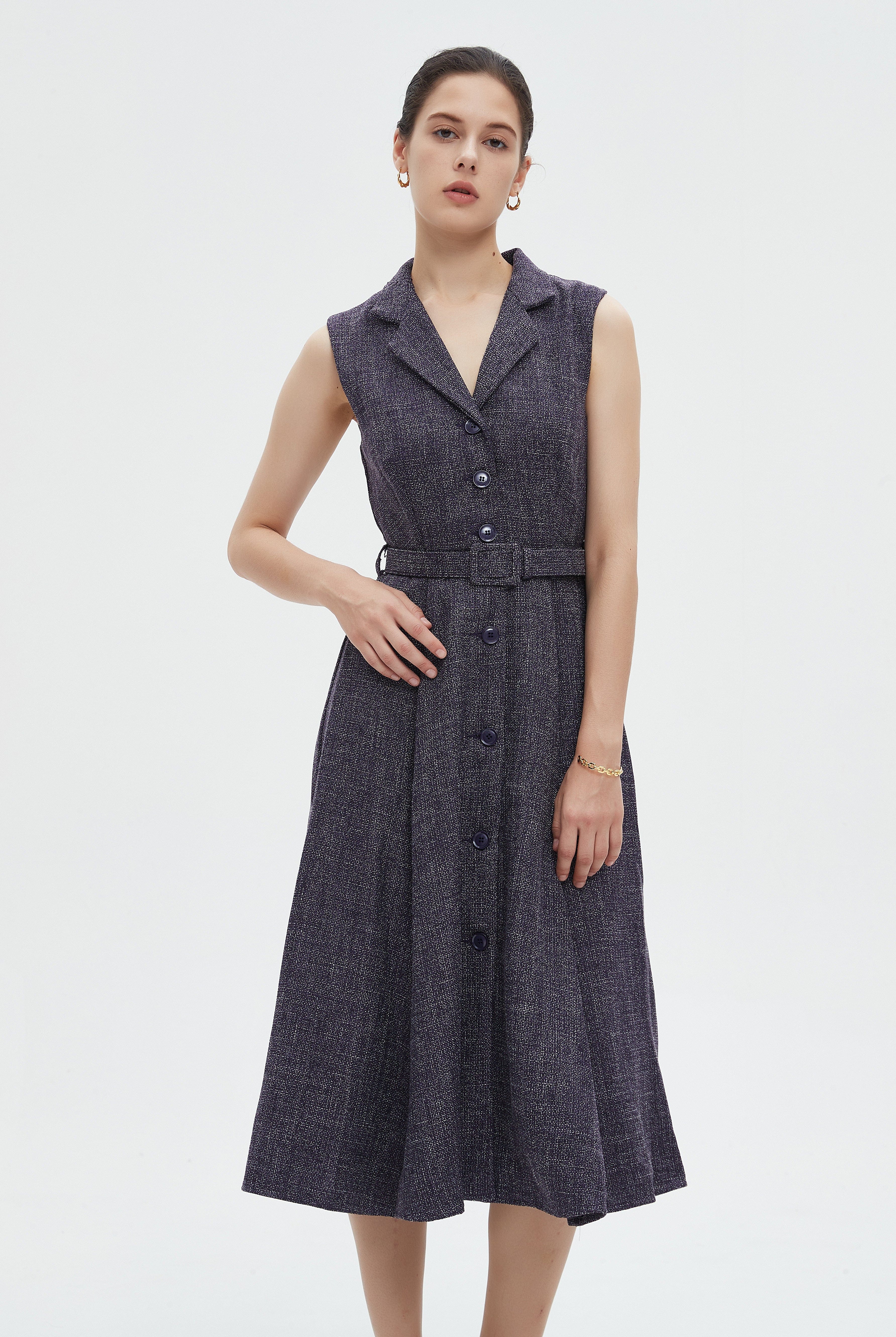 ميكا فستان نسائي ميدي كات بياقة وحزام على الخصر