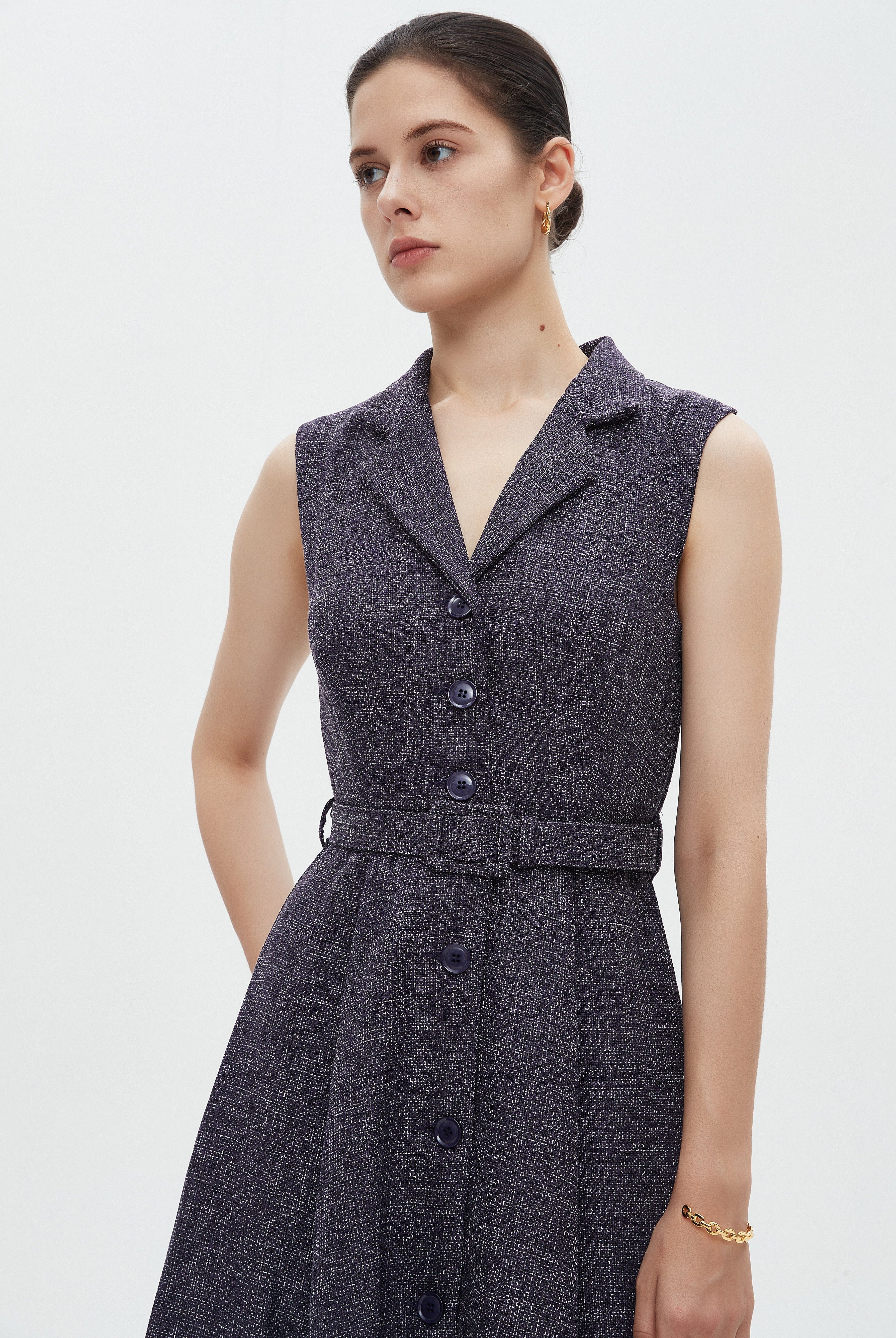 ميكا فستان نسائي ميدي كات بياقة وحزام على الخصر