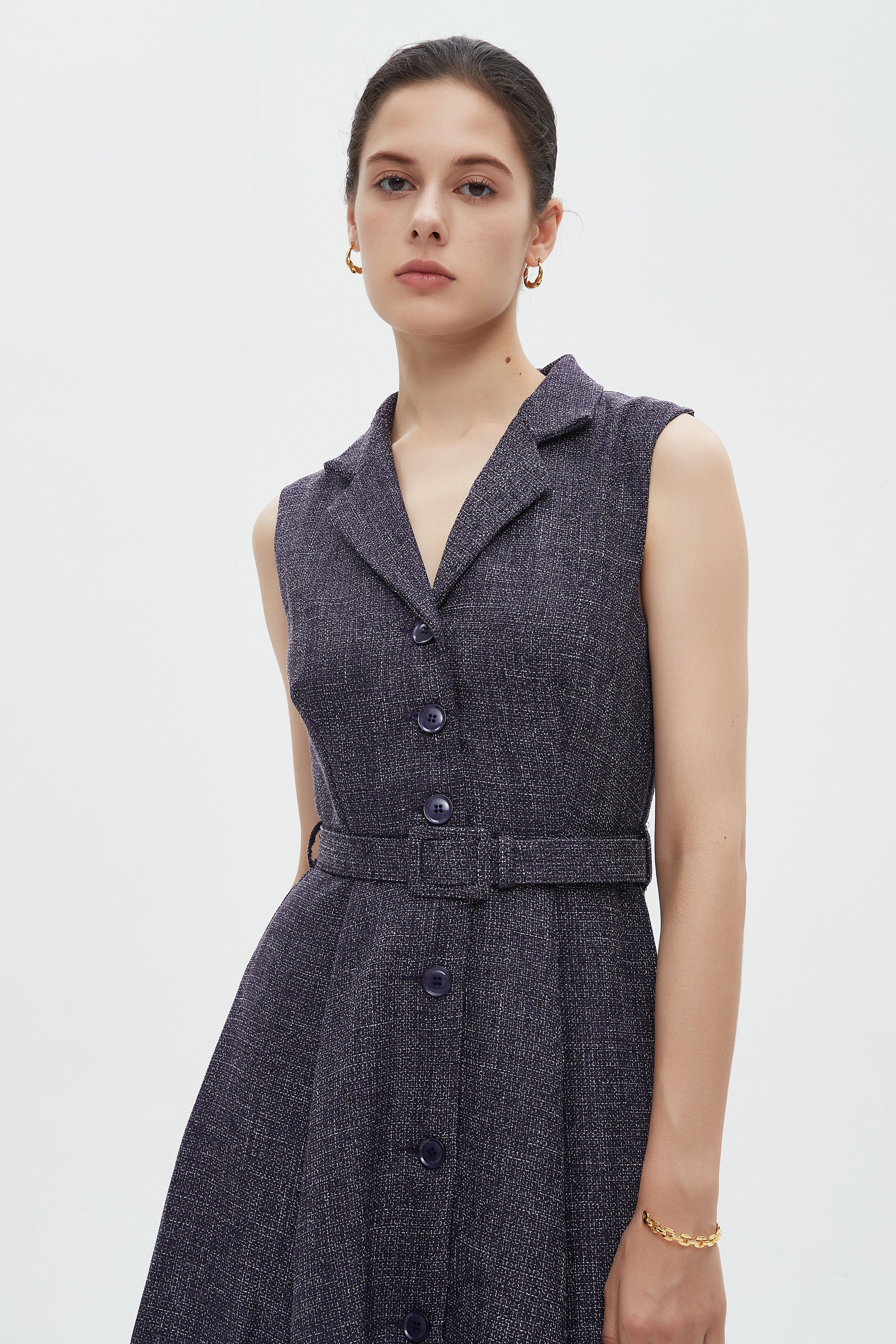 ميكا فستان نسائي ميدي كات بياقة وحزام على الخصر