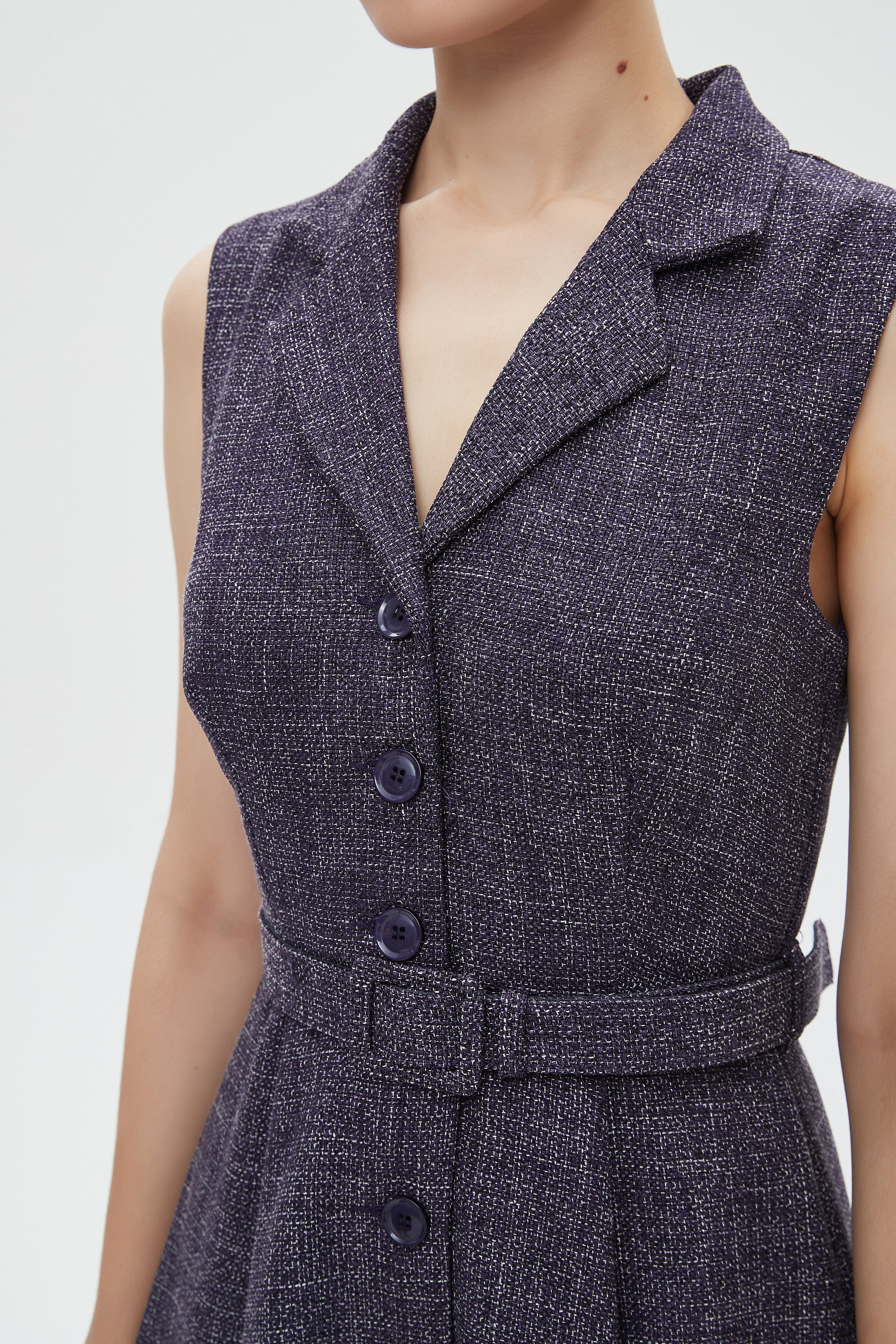 ميكا فستان نسائي ميدي كات بياقة وحزام على الخصر