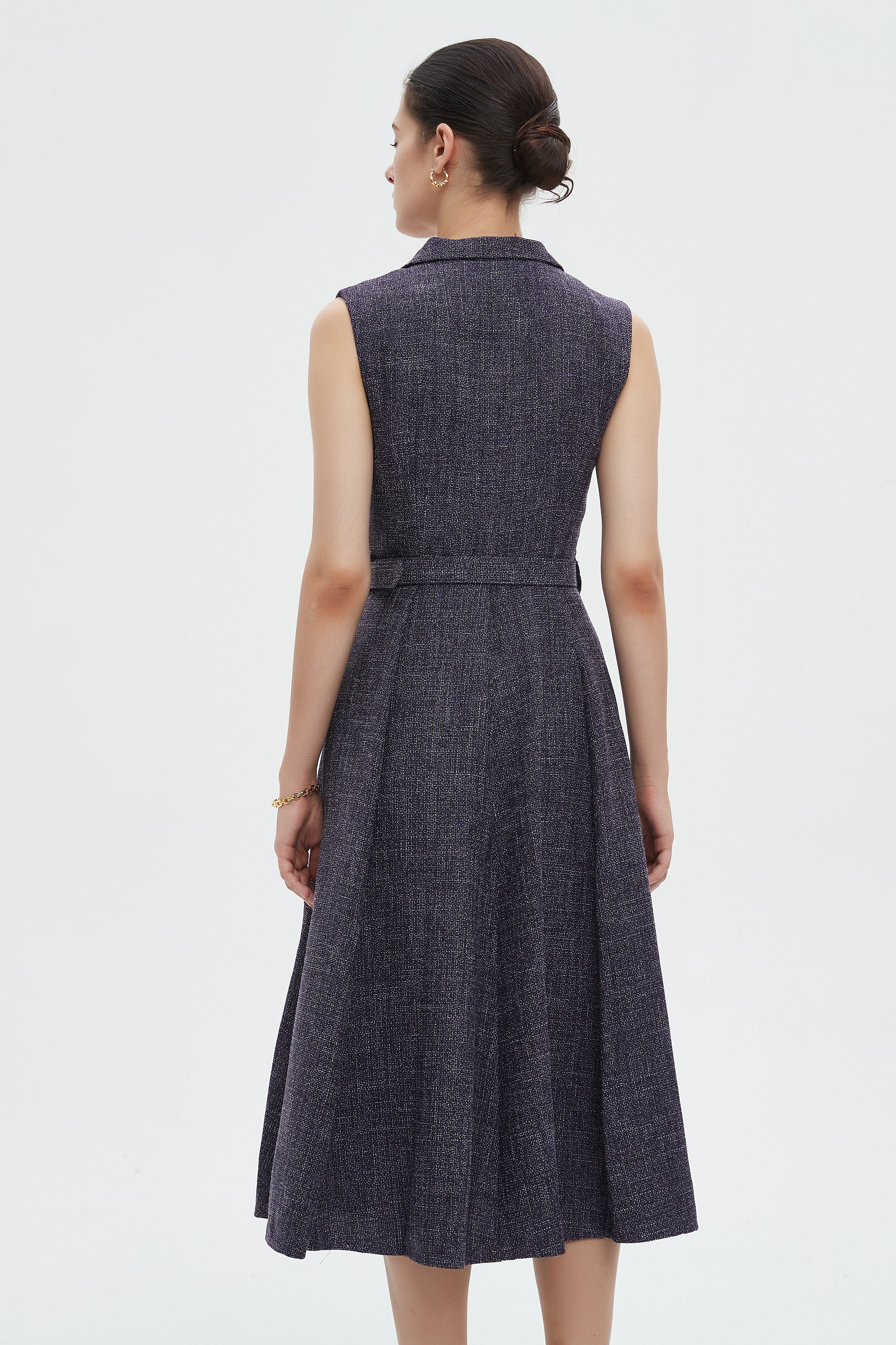 ميكا فستان نسائي ميدي كات بياقة وحزام على الخصر