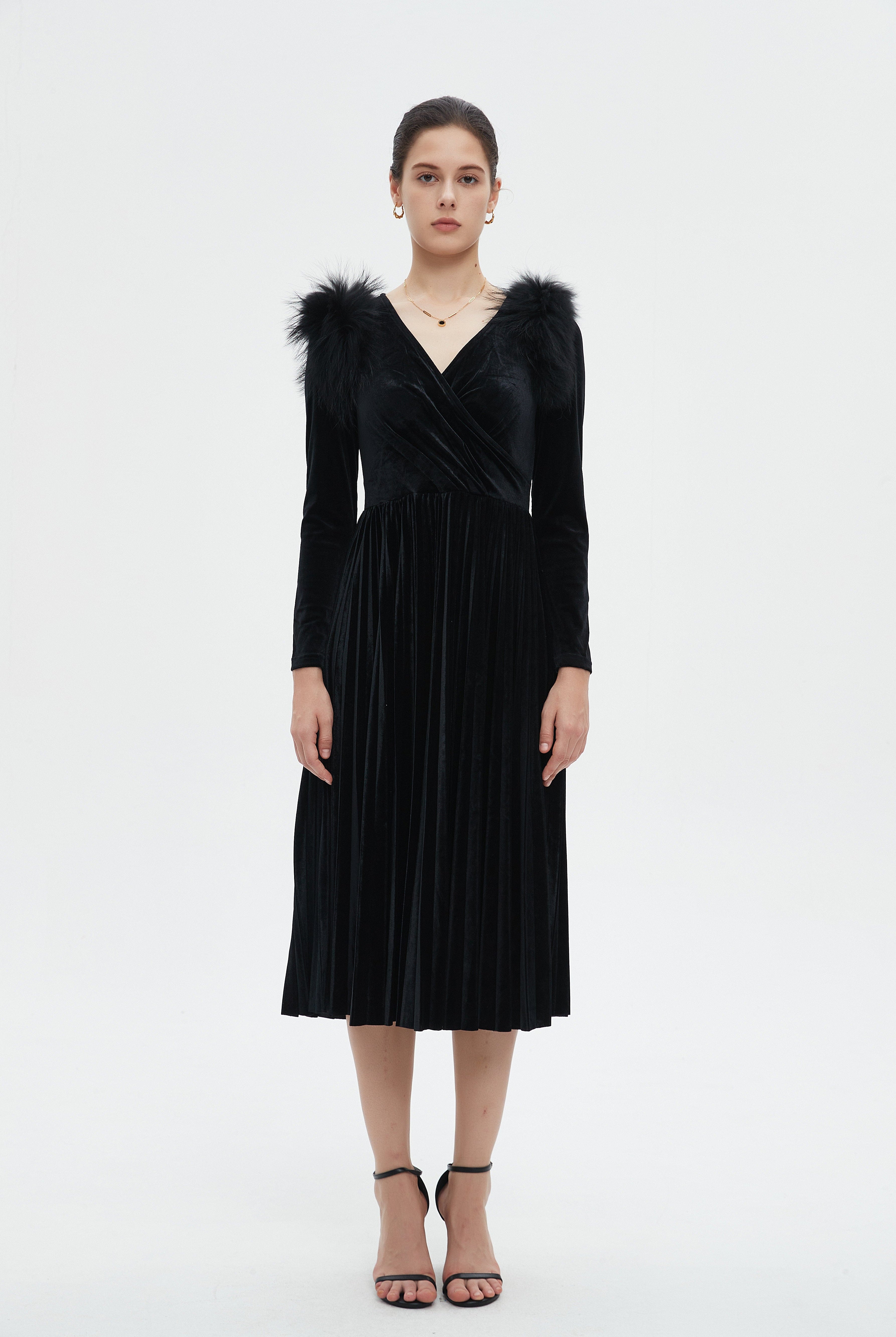 ميكا فستان نسائي بكم طويل وأزرار أمامية للركبة