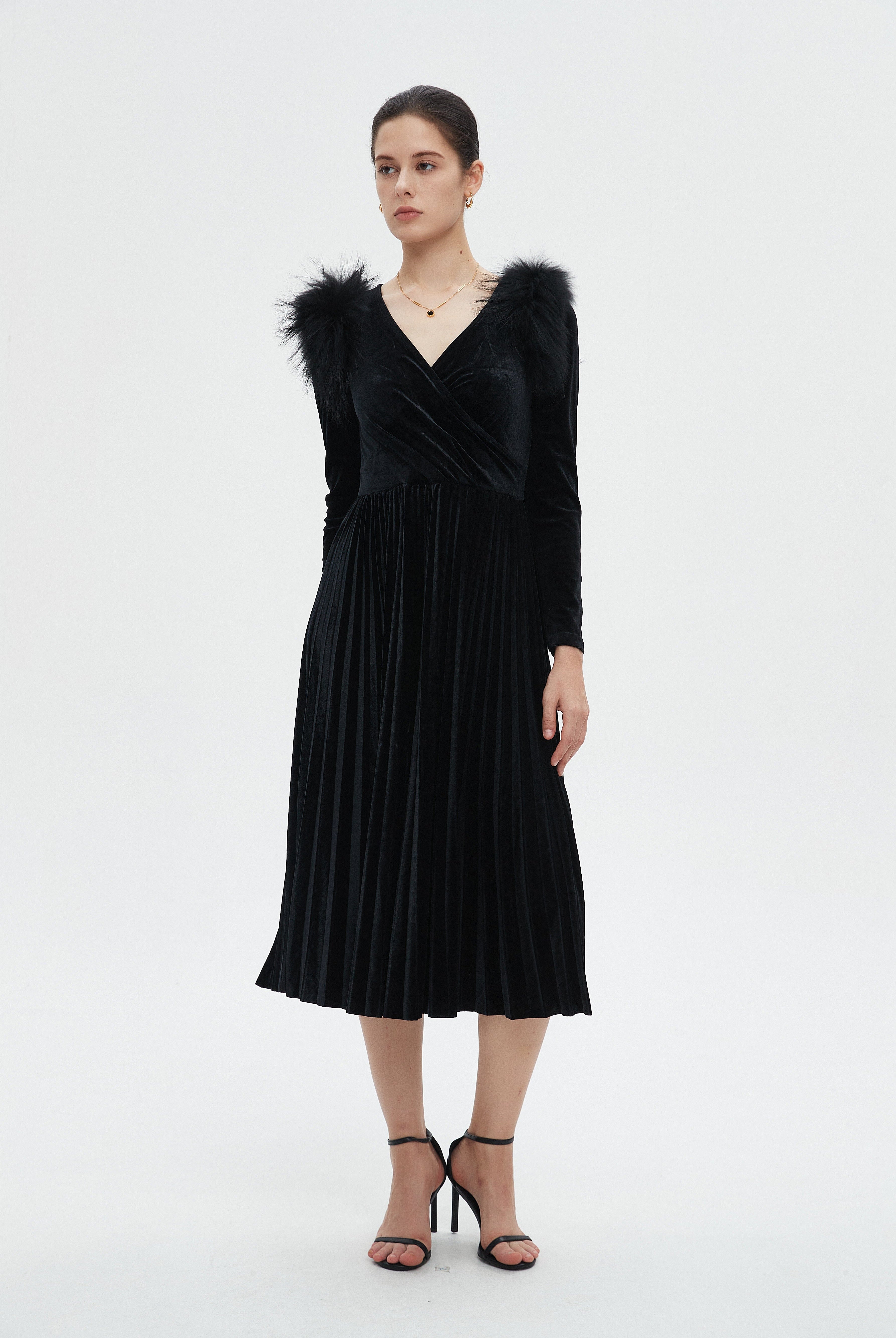 ميكا فستان نسائي بكم طويل وأزرار أمامية للركبة