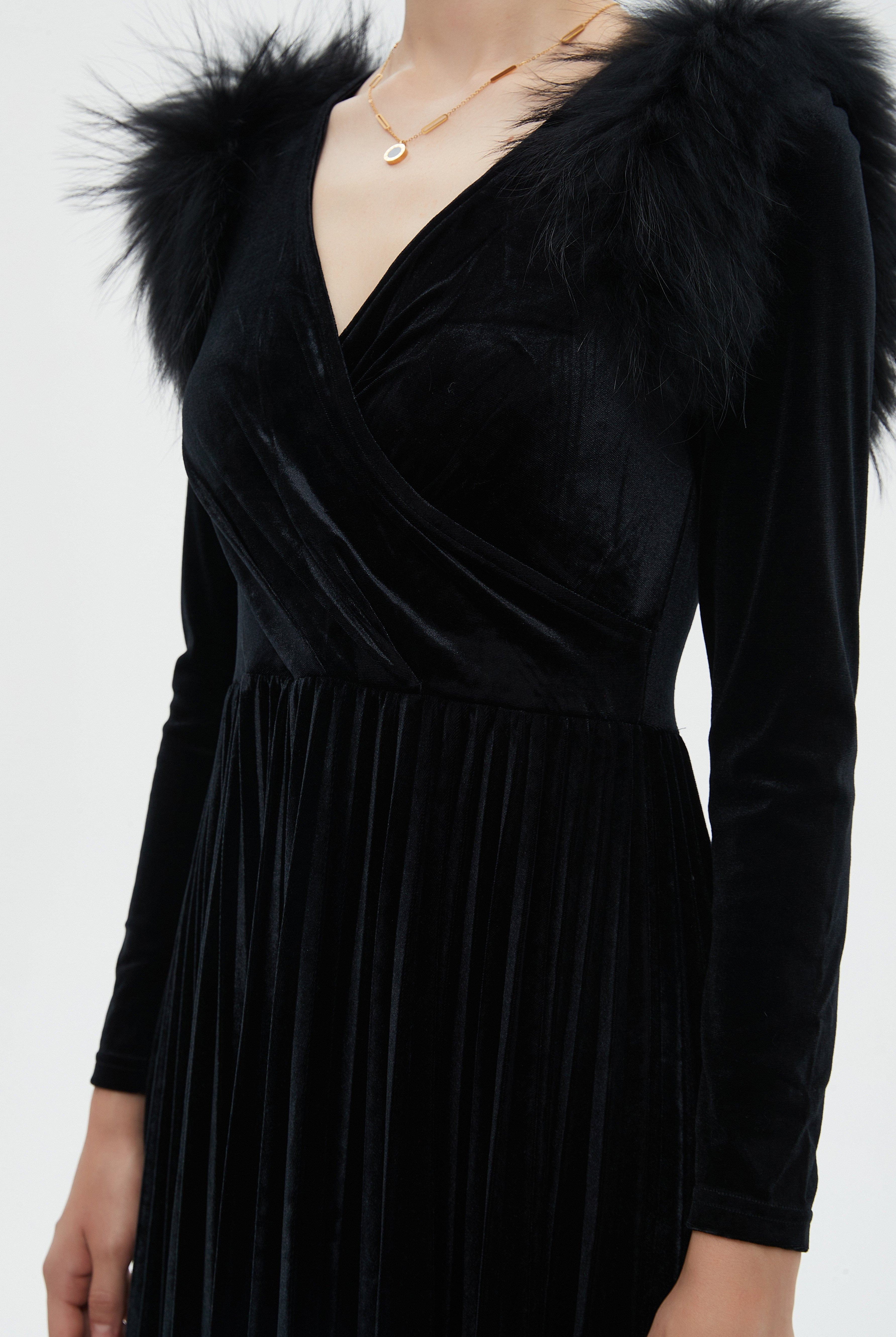 نتشي فستان نسائي طويل سادة بكم طويل