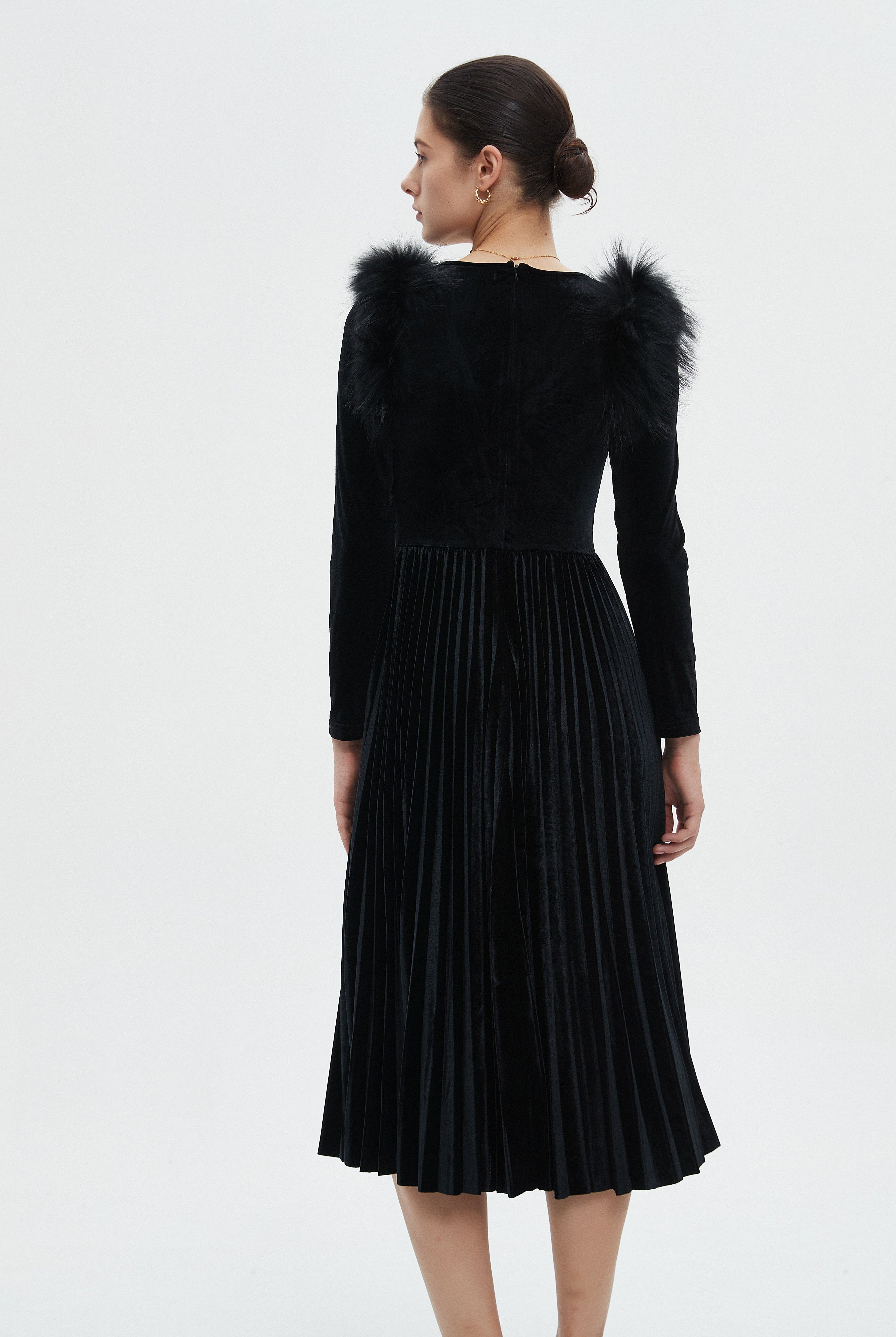 نتشي فستان نسائي طويل سادة بكم طويل