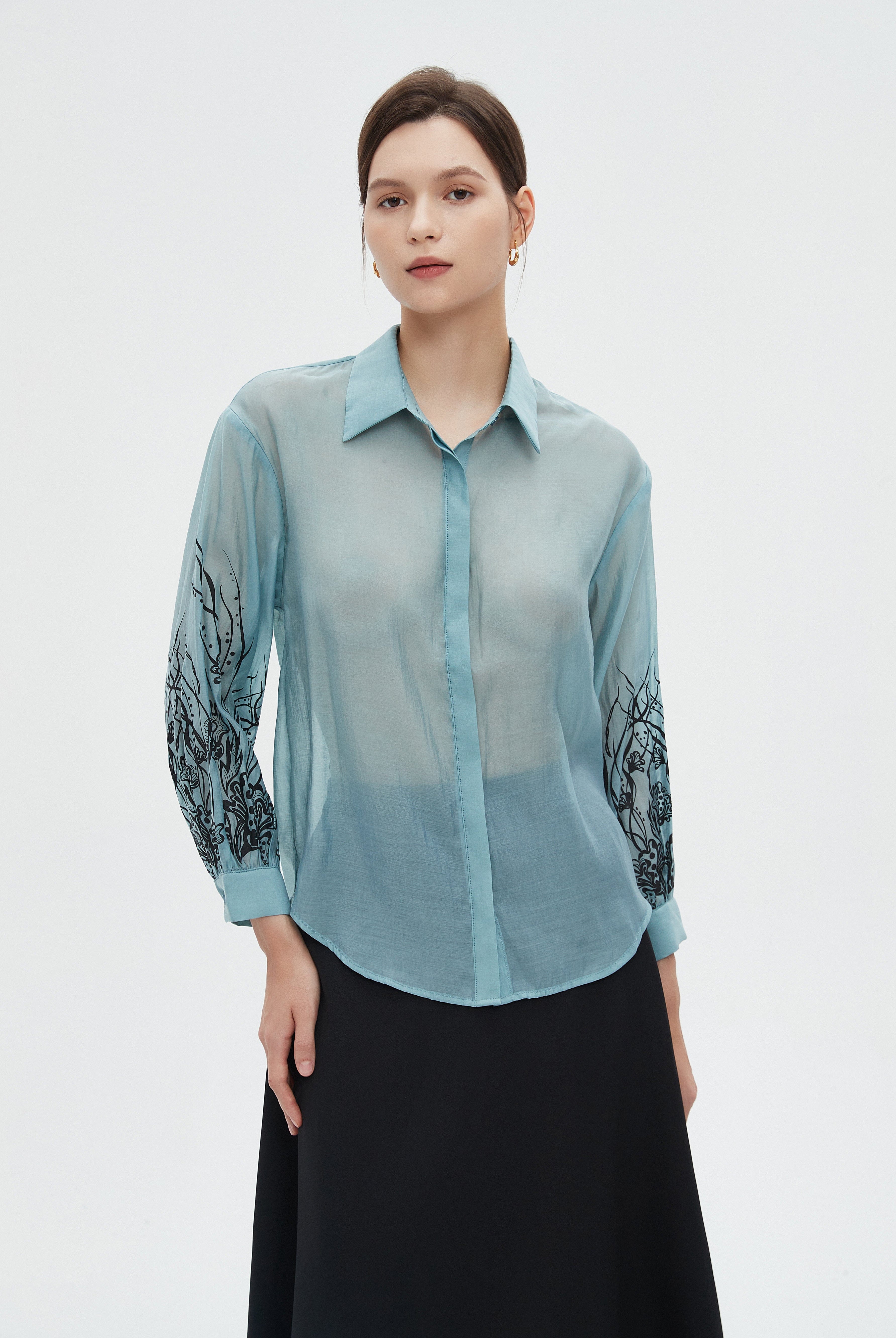 ميكا بلوزة طويلة 3/4 كم سادة برقبة دائرية