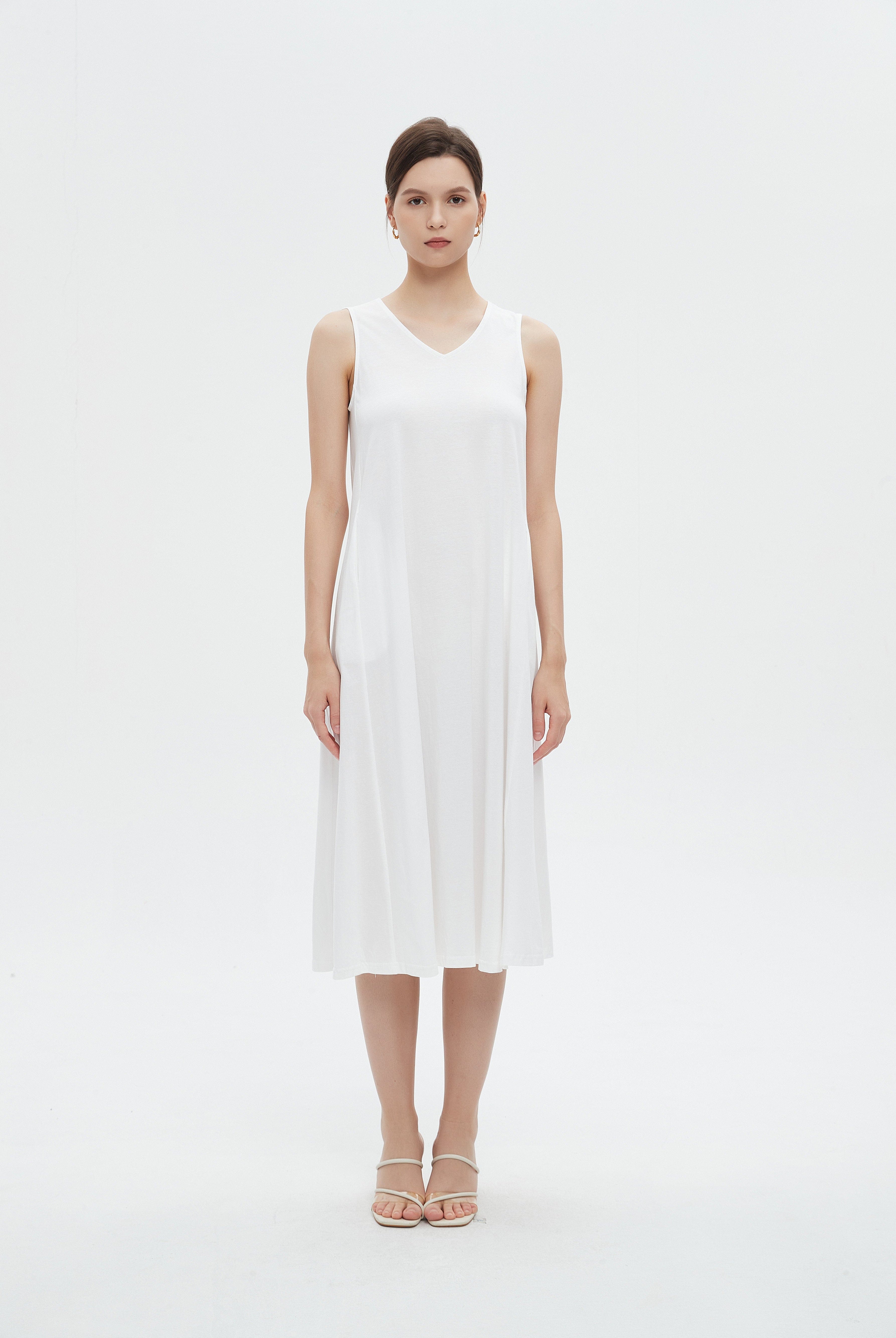 ميكا فستان ميدي نسائي كات سادة برقبة V