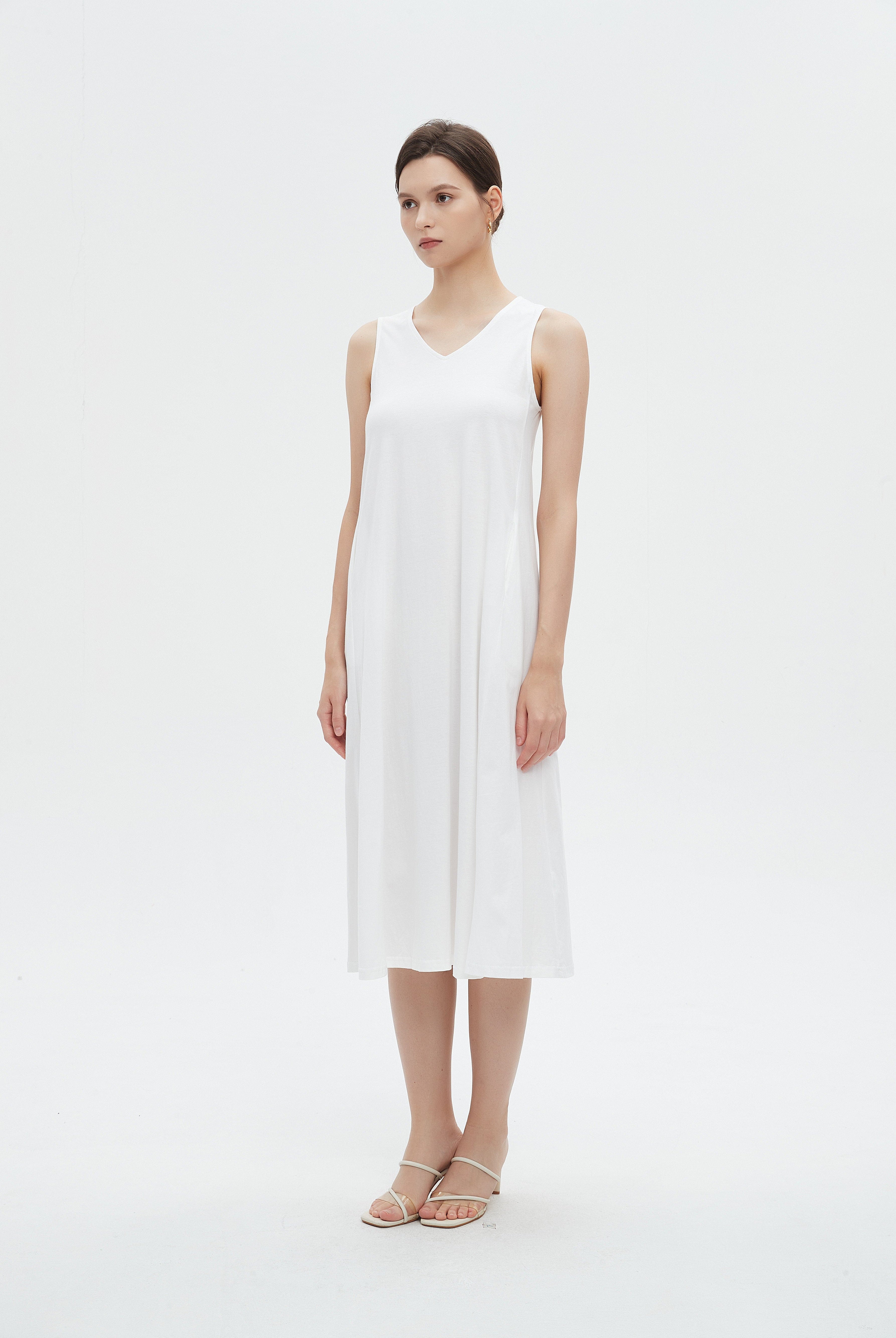 ميكا فستان ميدي نسائي كات سادة برقبة V