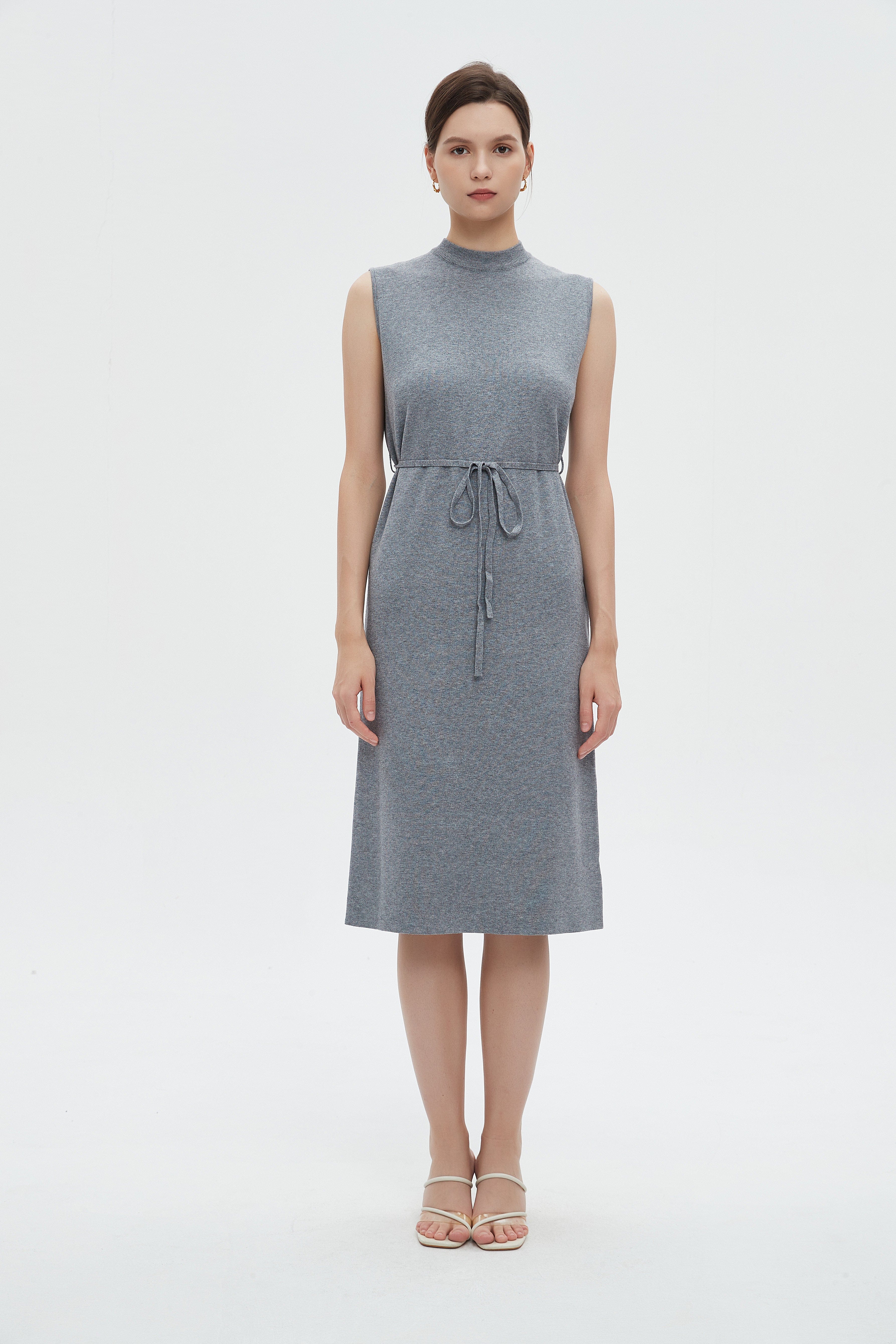 ميكا فستان نسائي ميدي كات برقبة عالية ورباط على الخصر