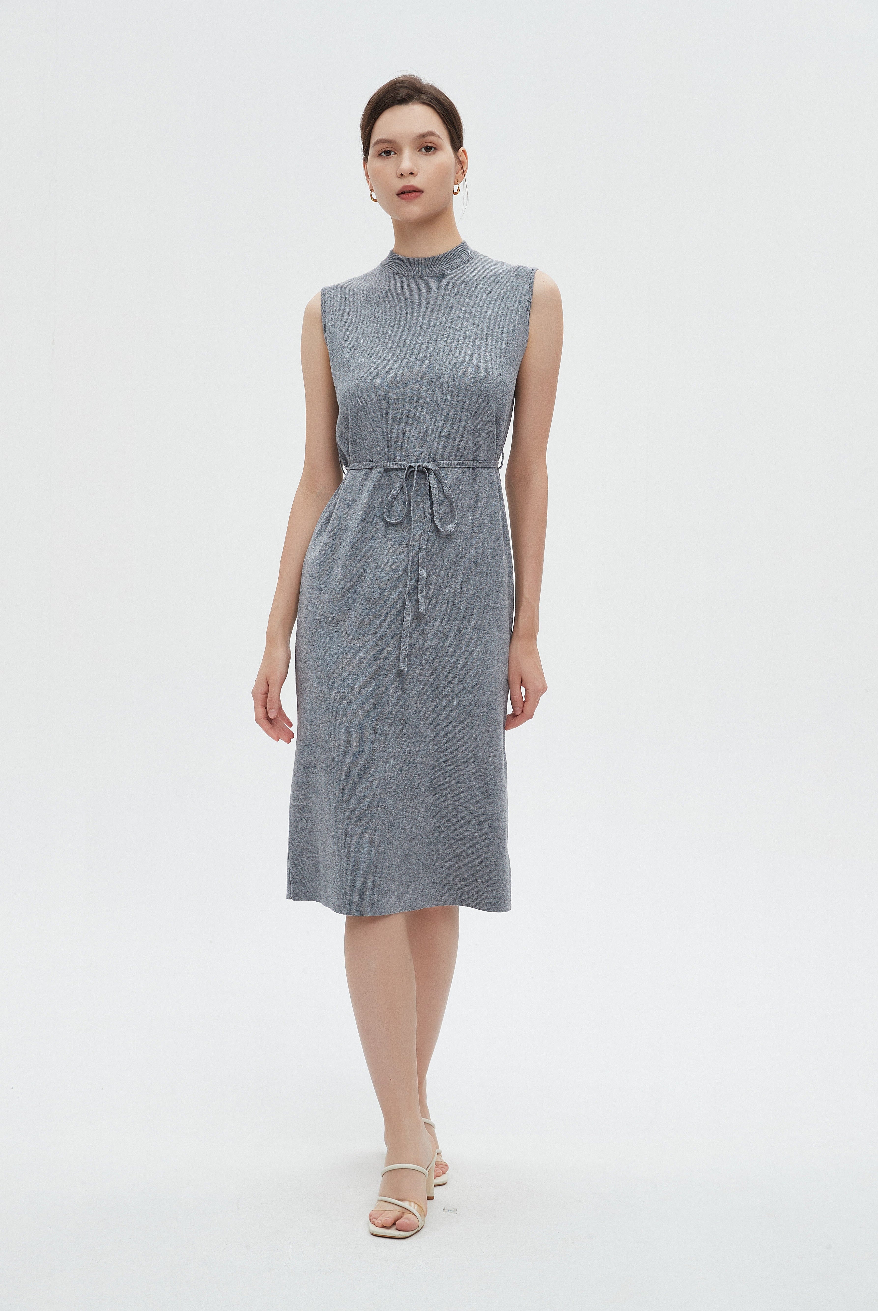 ميكا فستان نسائي ميدي كات برقبة عالية ورباط على الخصر