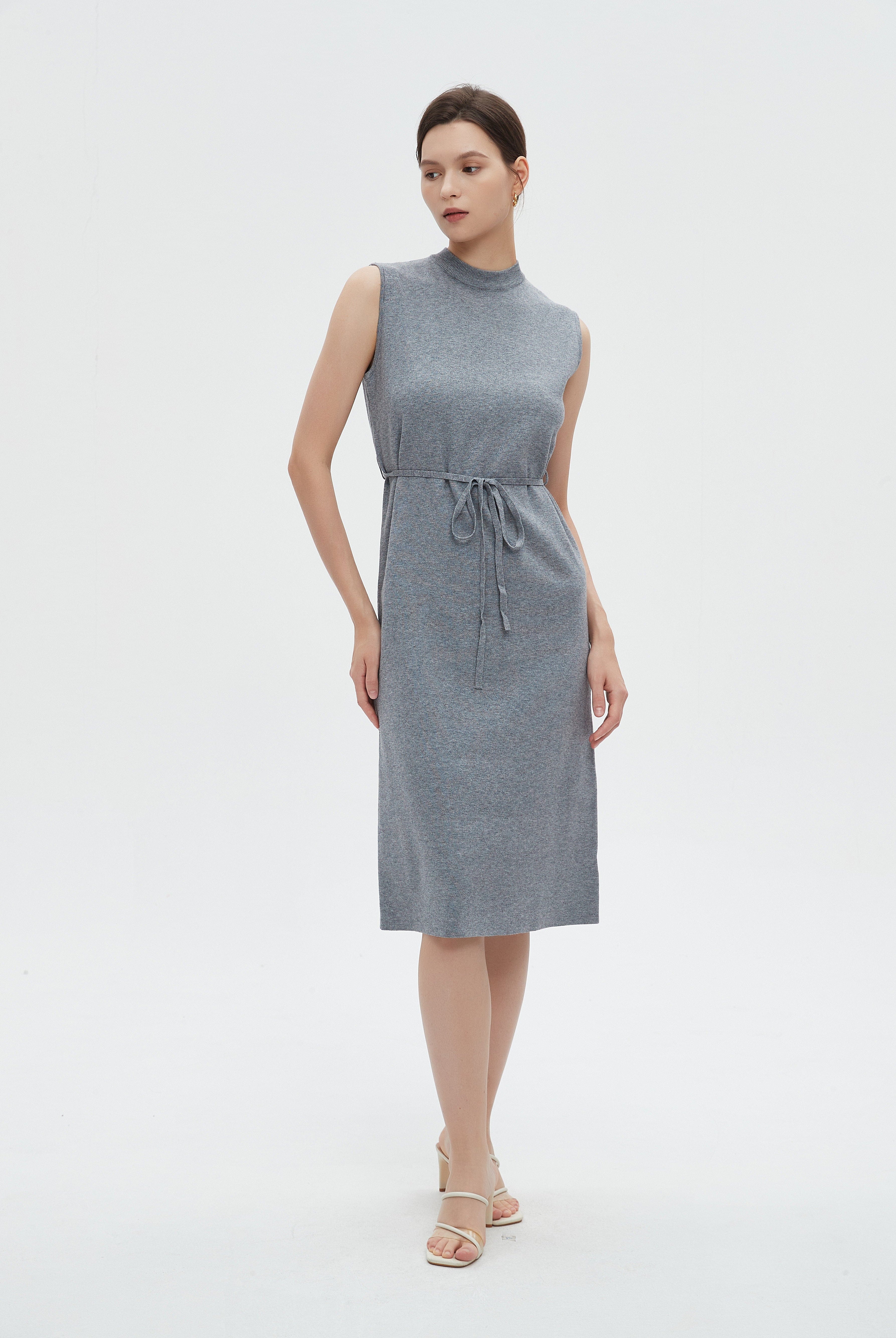 ميكا فستان نسائي ميدي كات برقبة عالية ورباط على الخصر