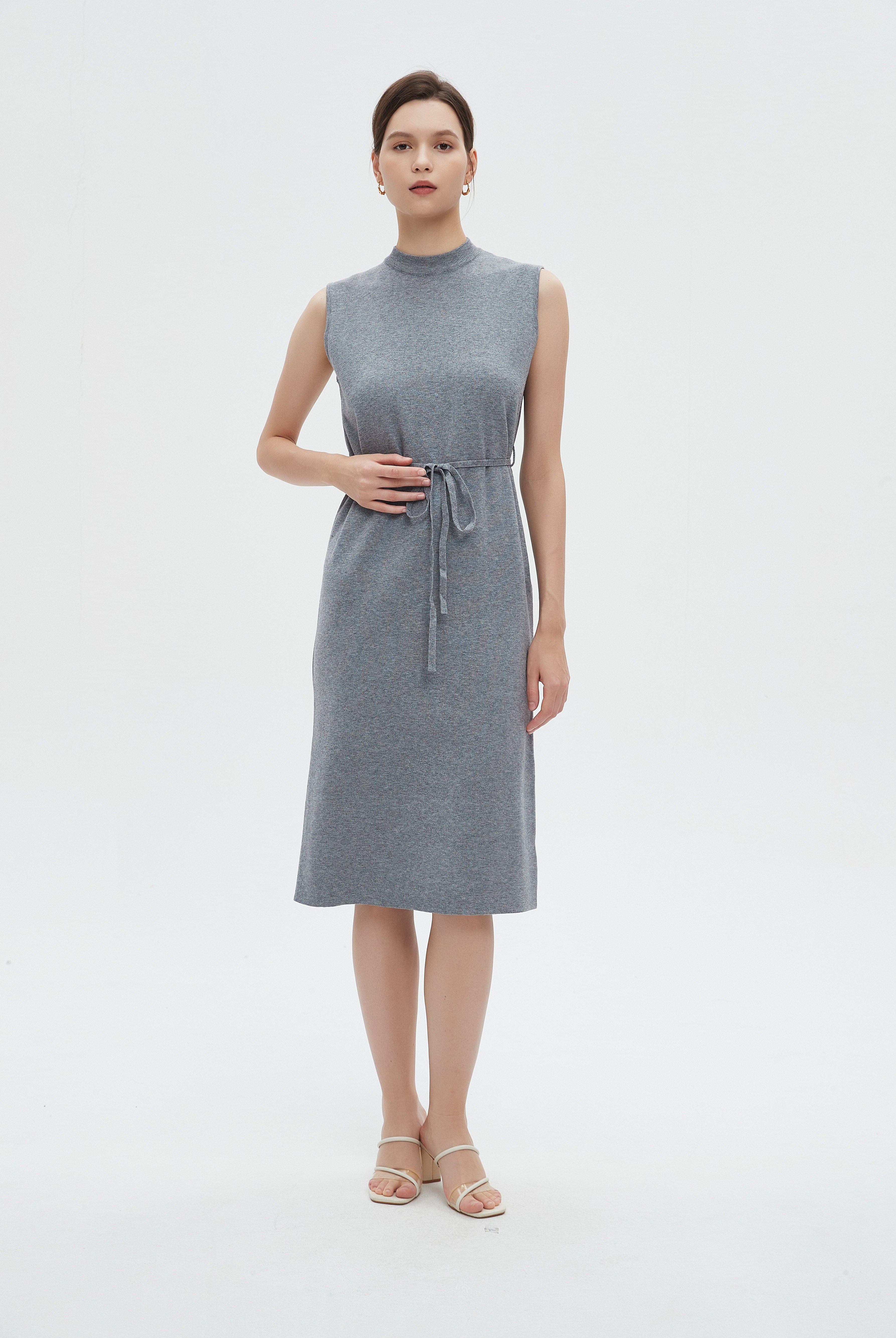 ميكا فستان نسائي ميدي كات برقبة عالية ورباط على الخصر