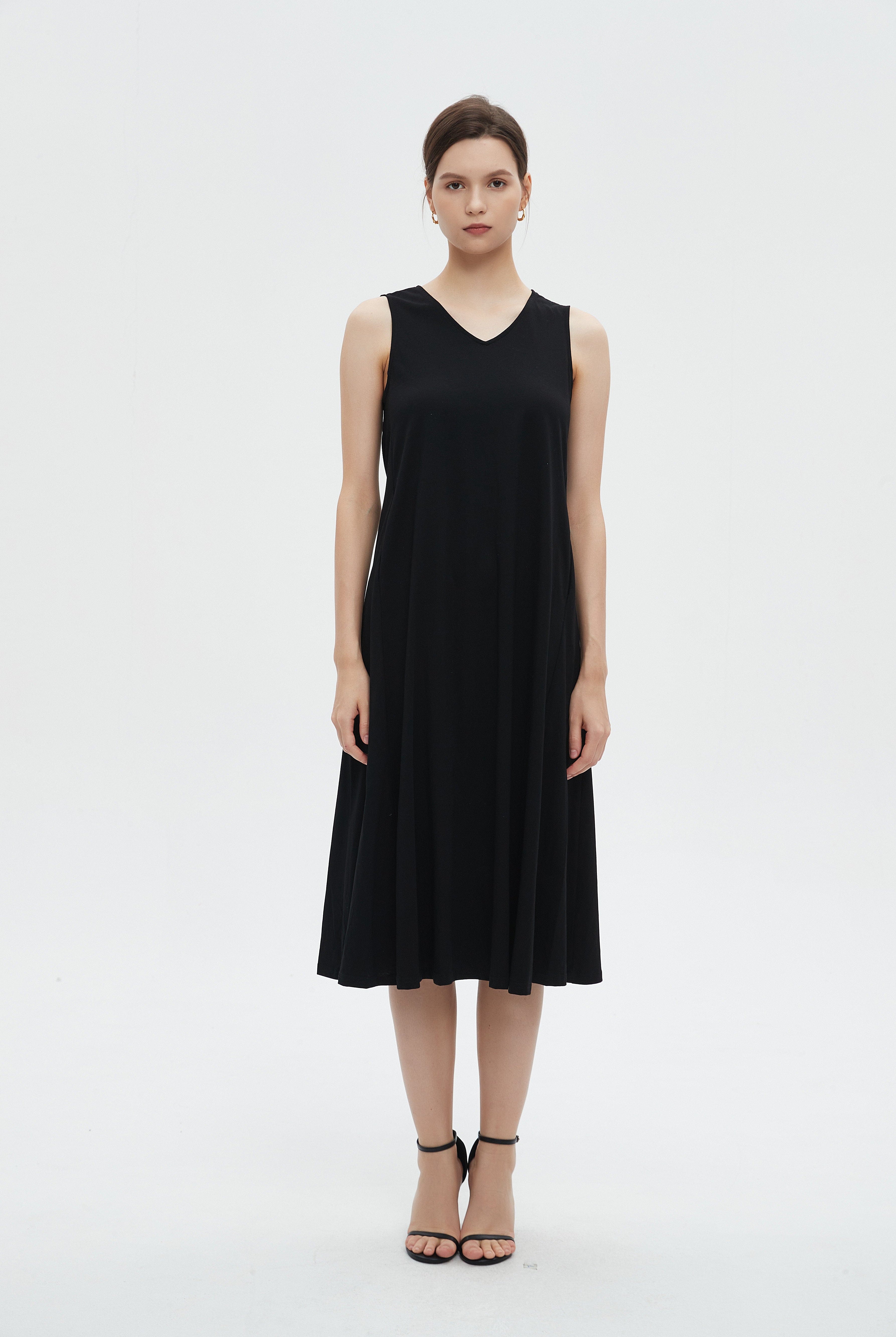 ميكا فستان ميدي نسائي كات سادة برقبة V