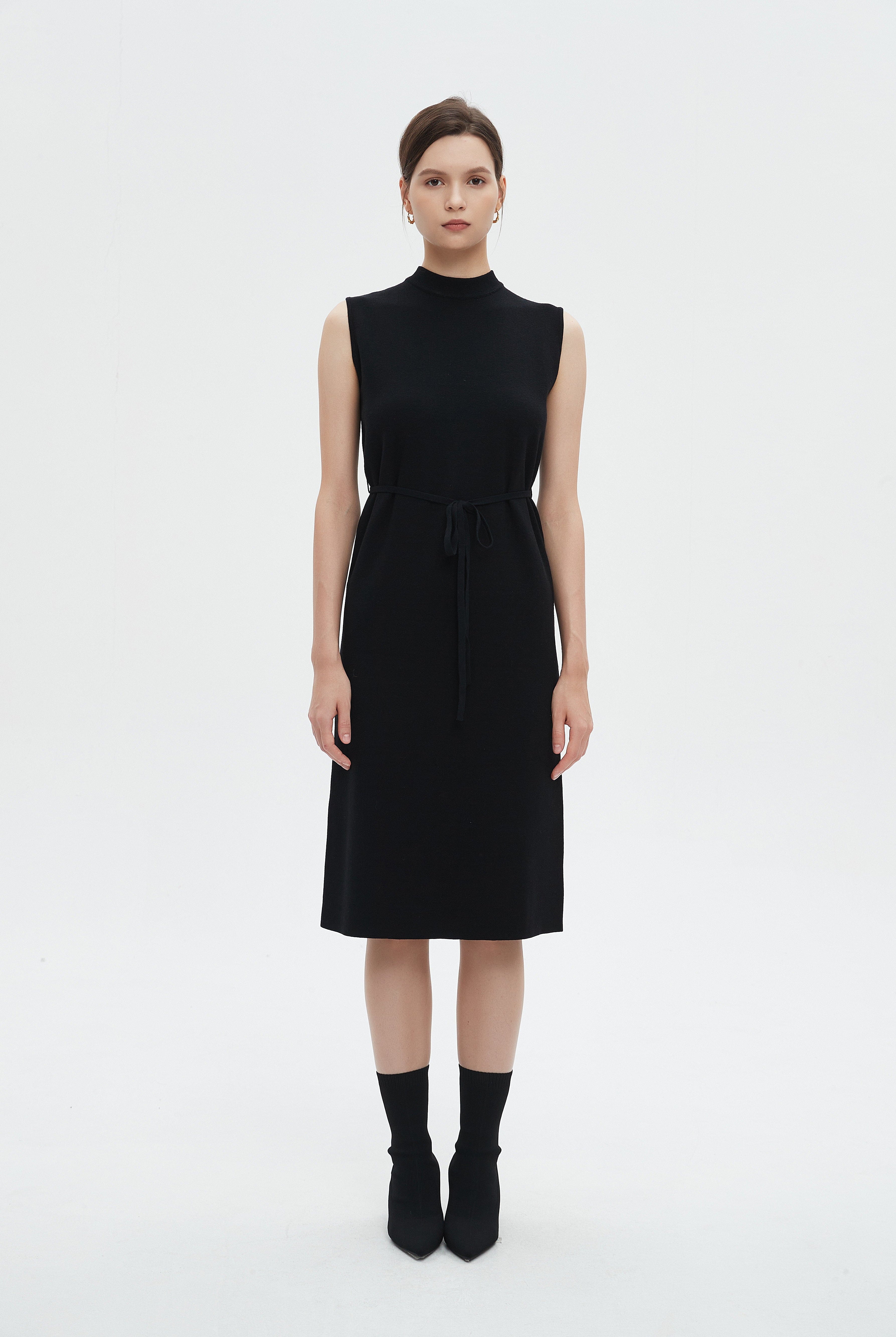 ميكا فستان نسائي ميدي كات برقبة عالية ورباط على الخصر