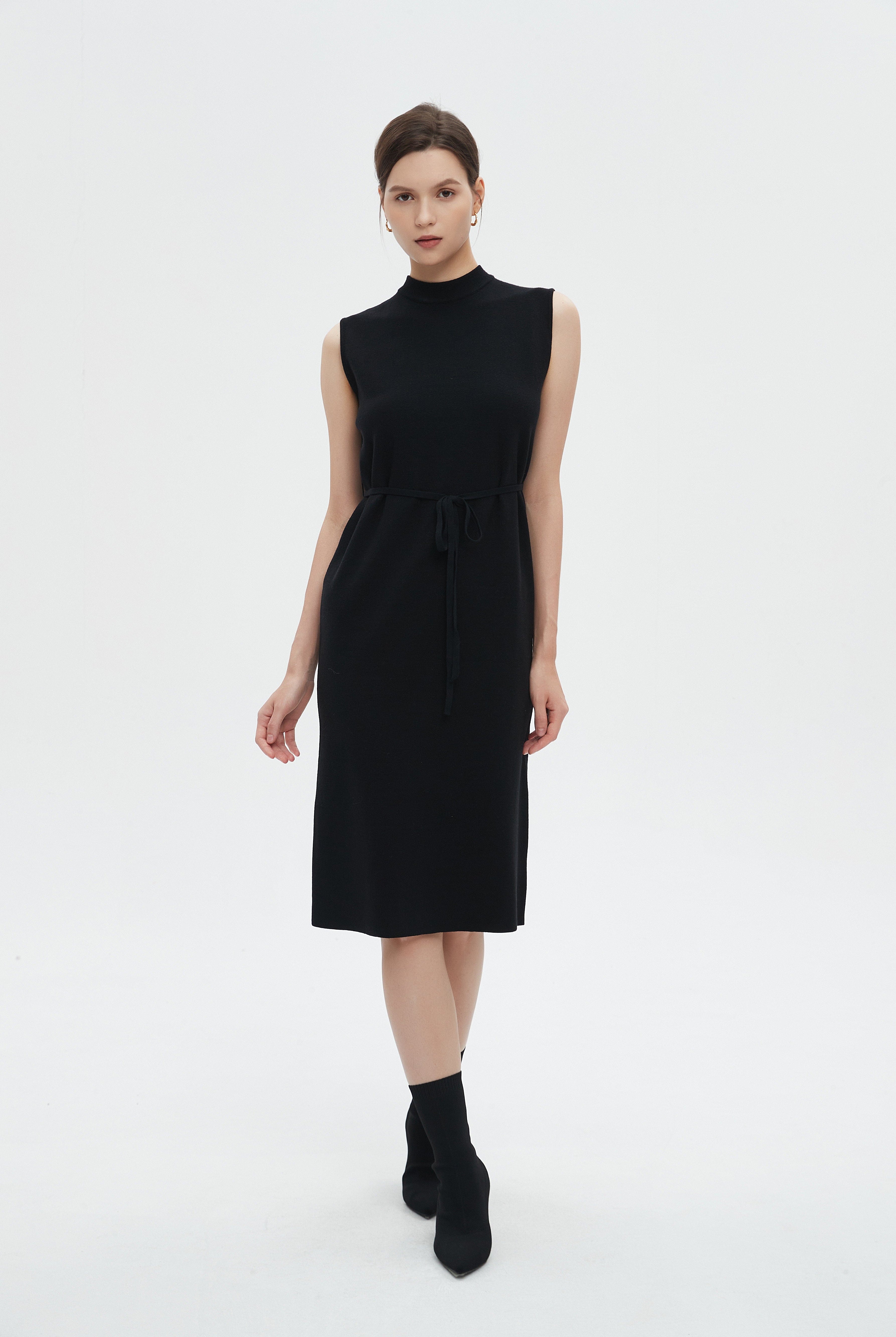 ميكا فستان نسائي ميدي كات برقبة عالية ورباط على الخصر