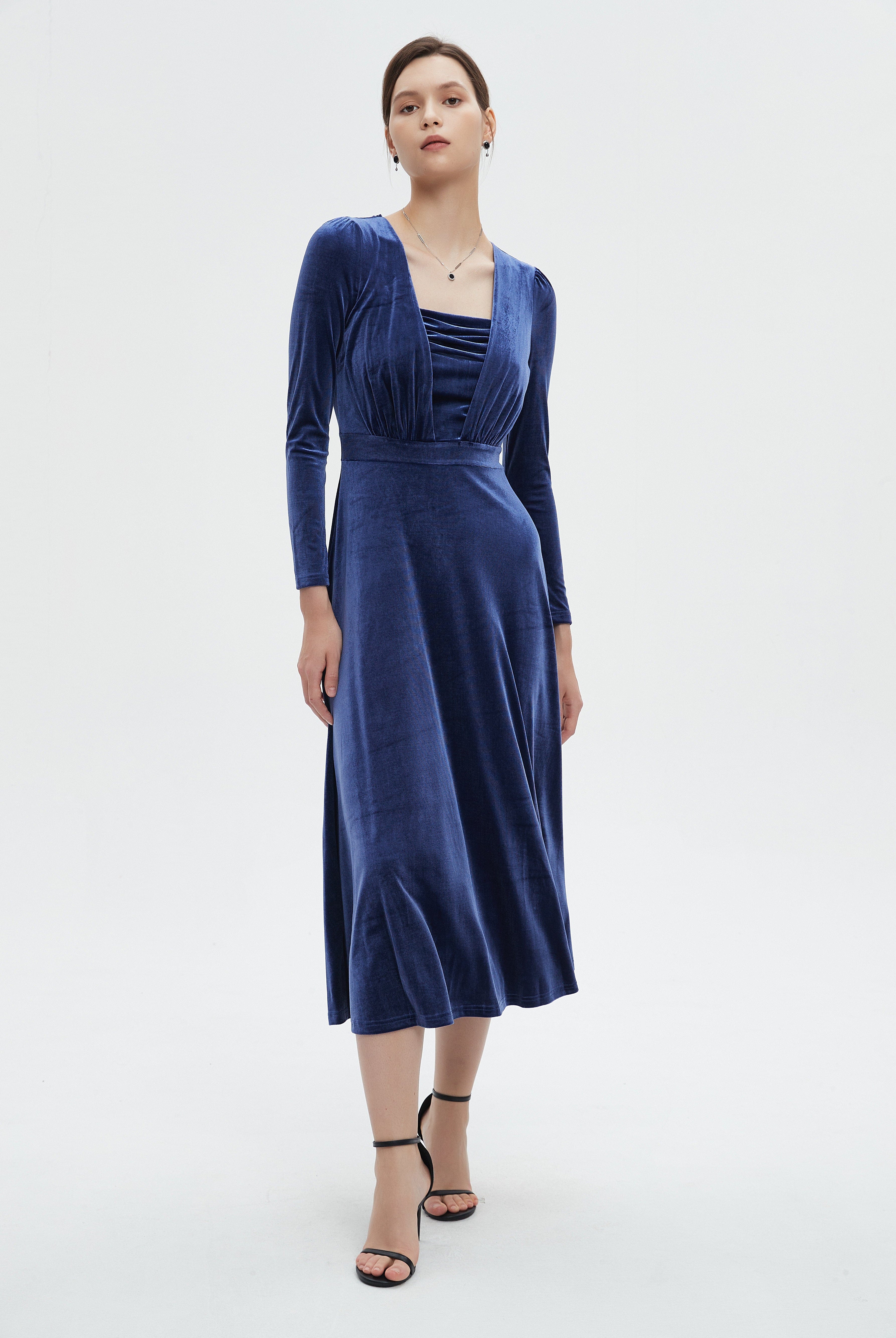 ميكا فستان نسائي ميدي بقصة كشكش وكم طويل شتوي