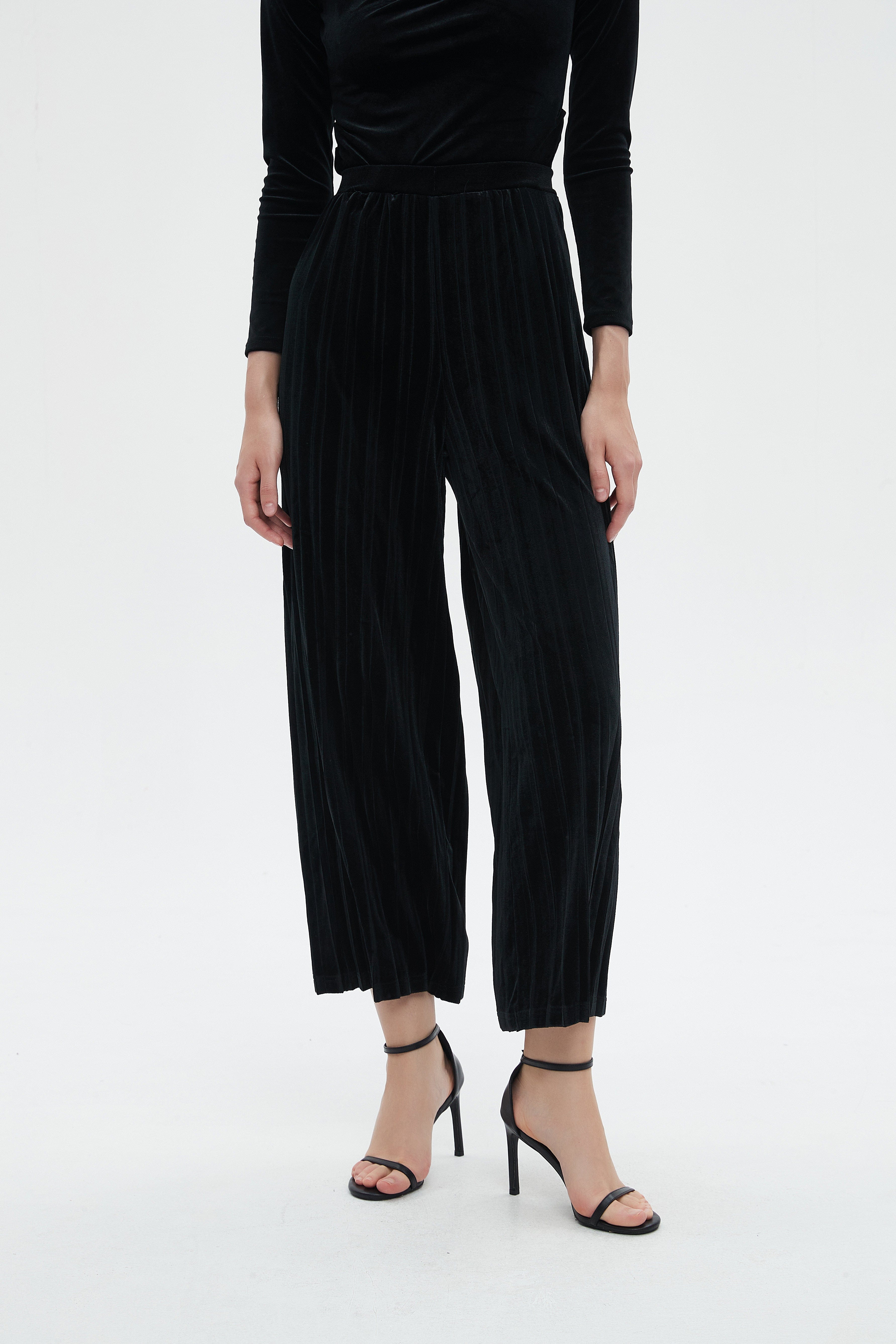 ميكا بنطلون نسائي طويل سادة برجل كشكش