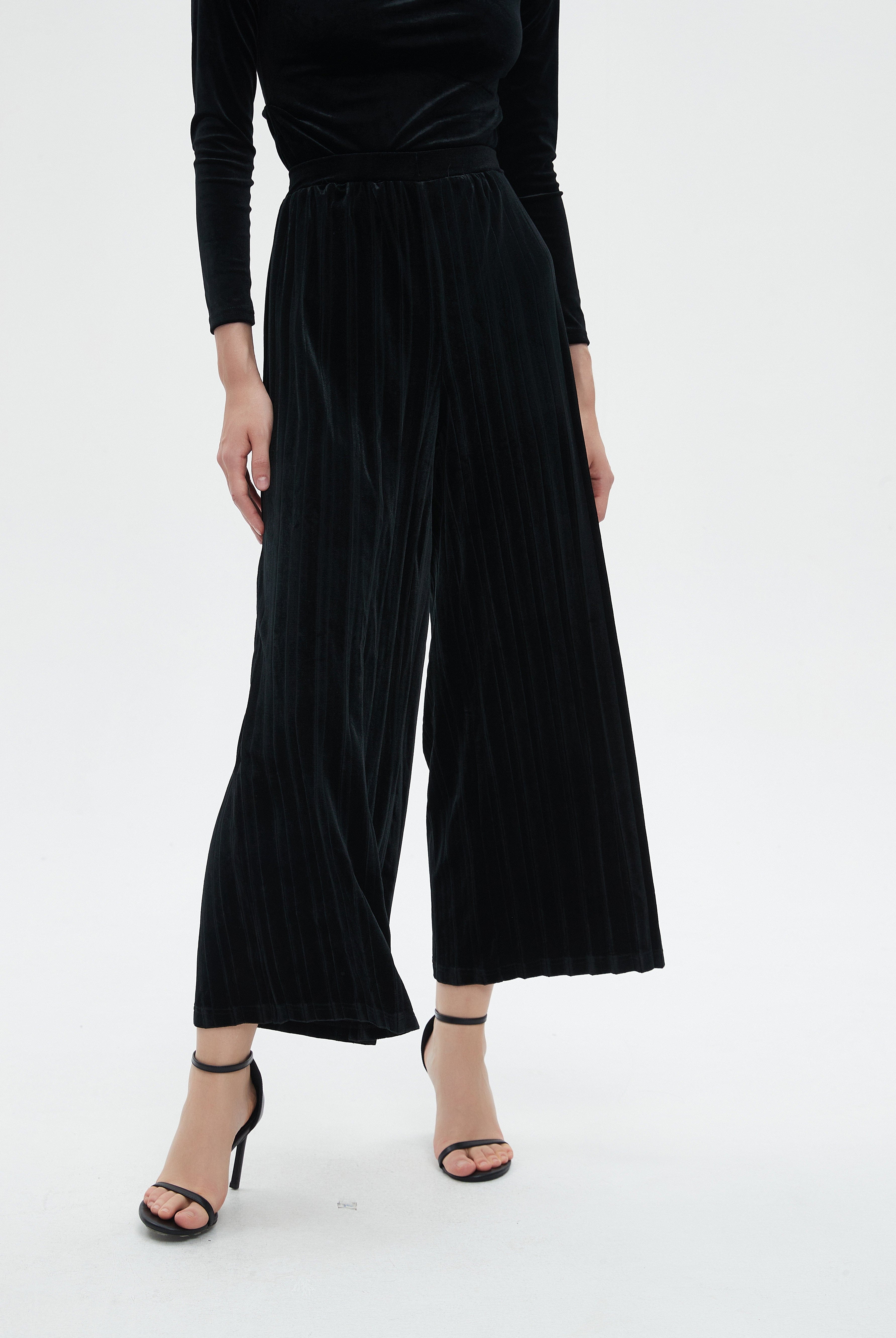 ميكا بنطلون نسائي طويل سادة برجل كشكش